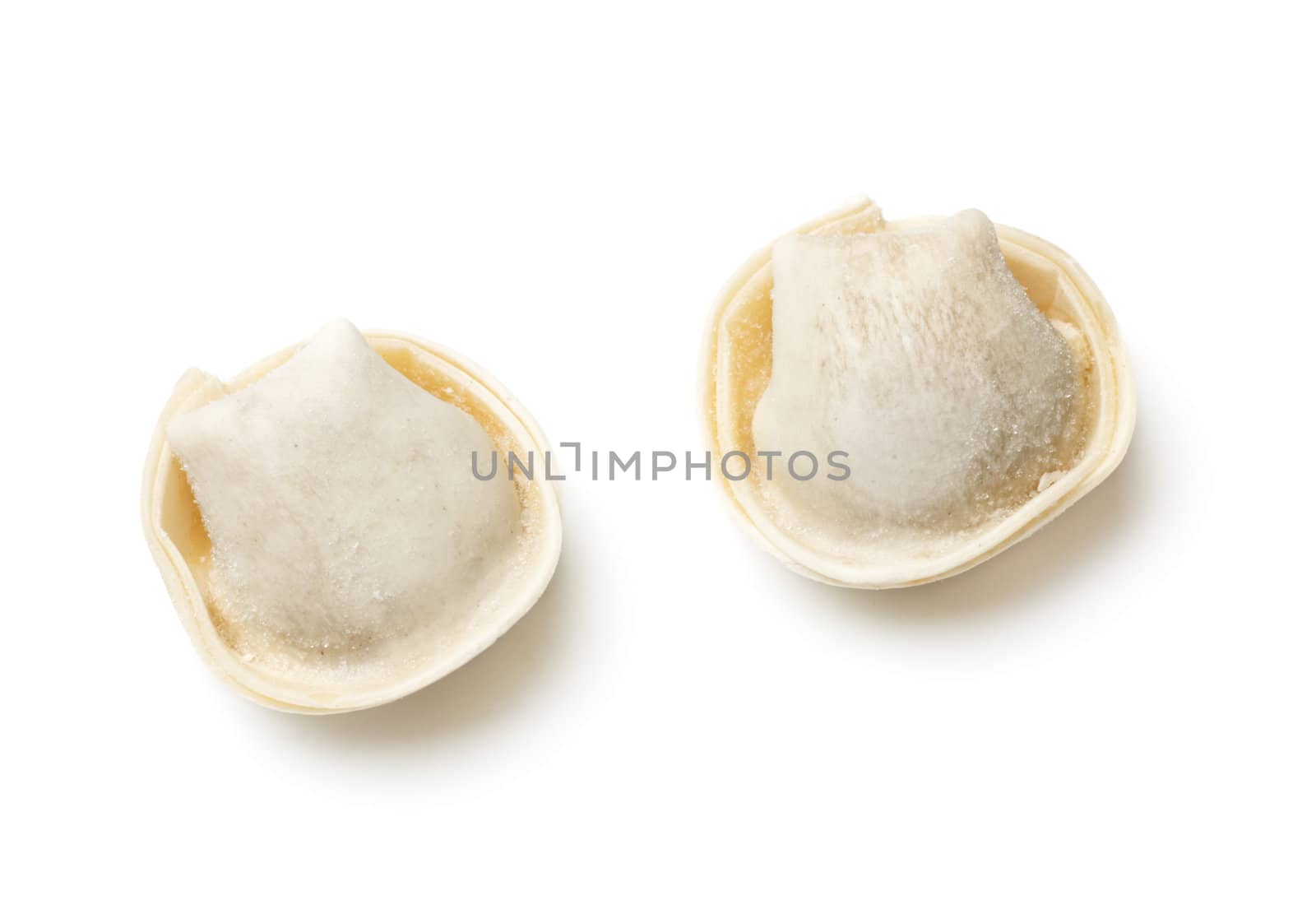 two raw meat dumplings isolated on white background