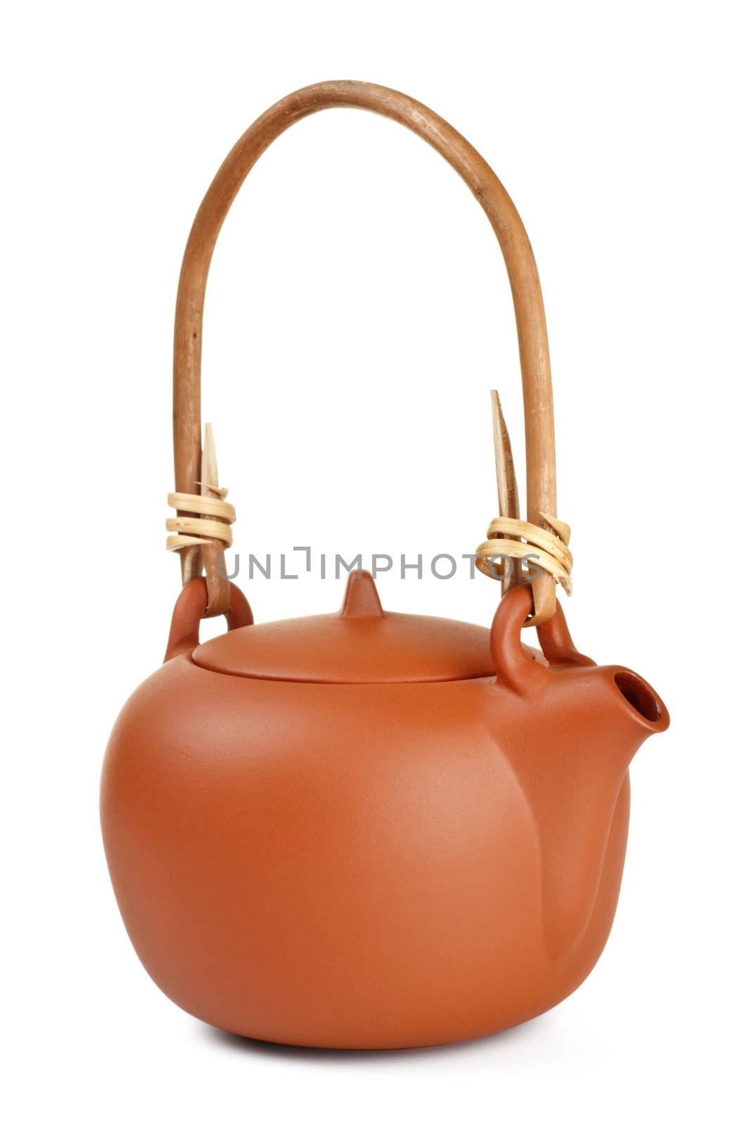 brown clay kettle isolated on white background