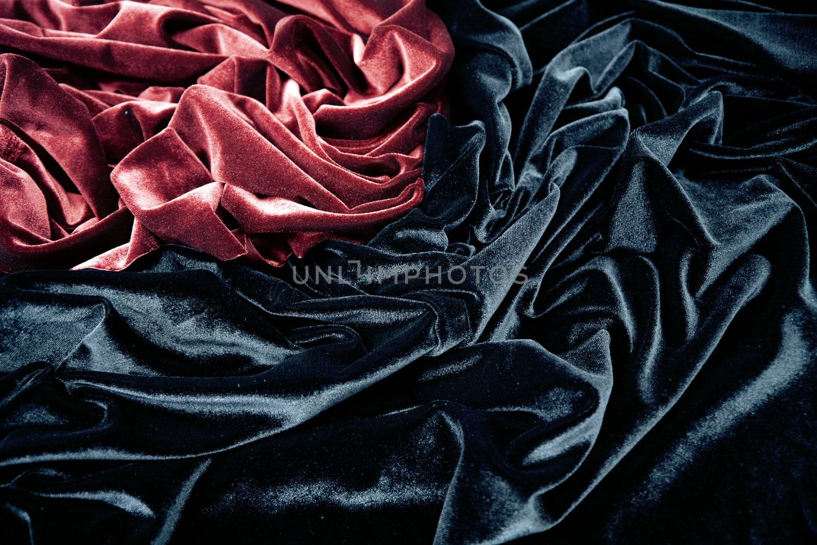 dark red and black glossy velvet is formative folds and light-shadow picture