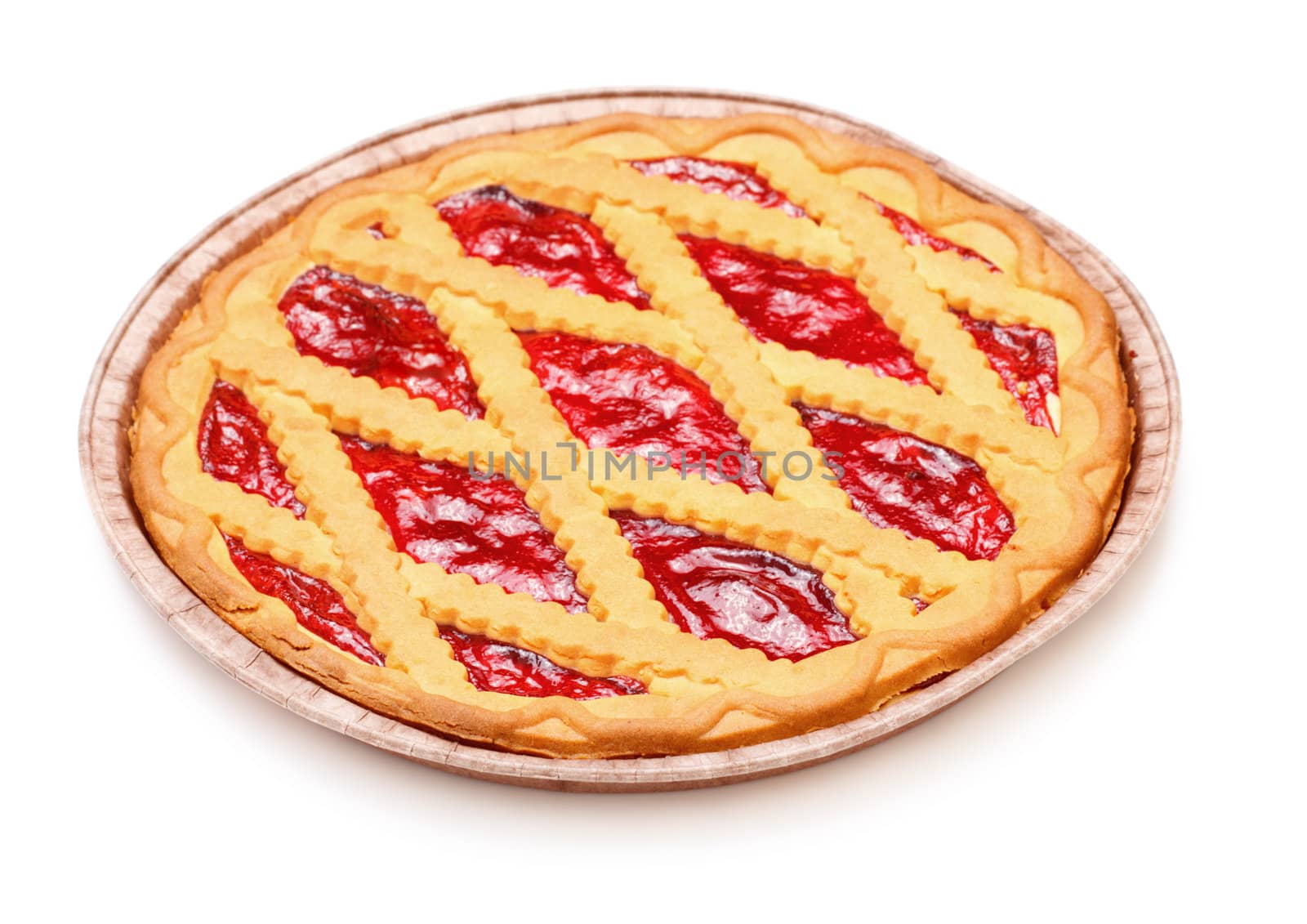 pie with cherry jam isolated on white