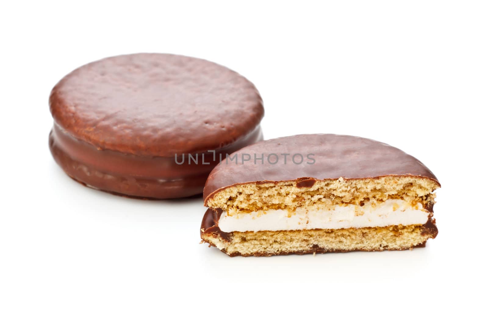 fresh chocolate biscuits isolated on white background