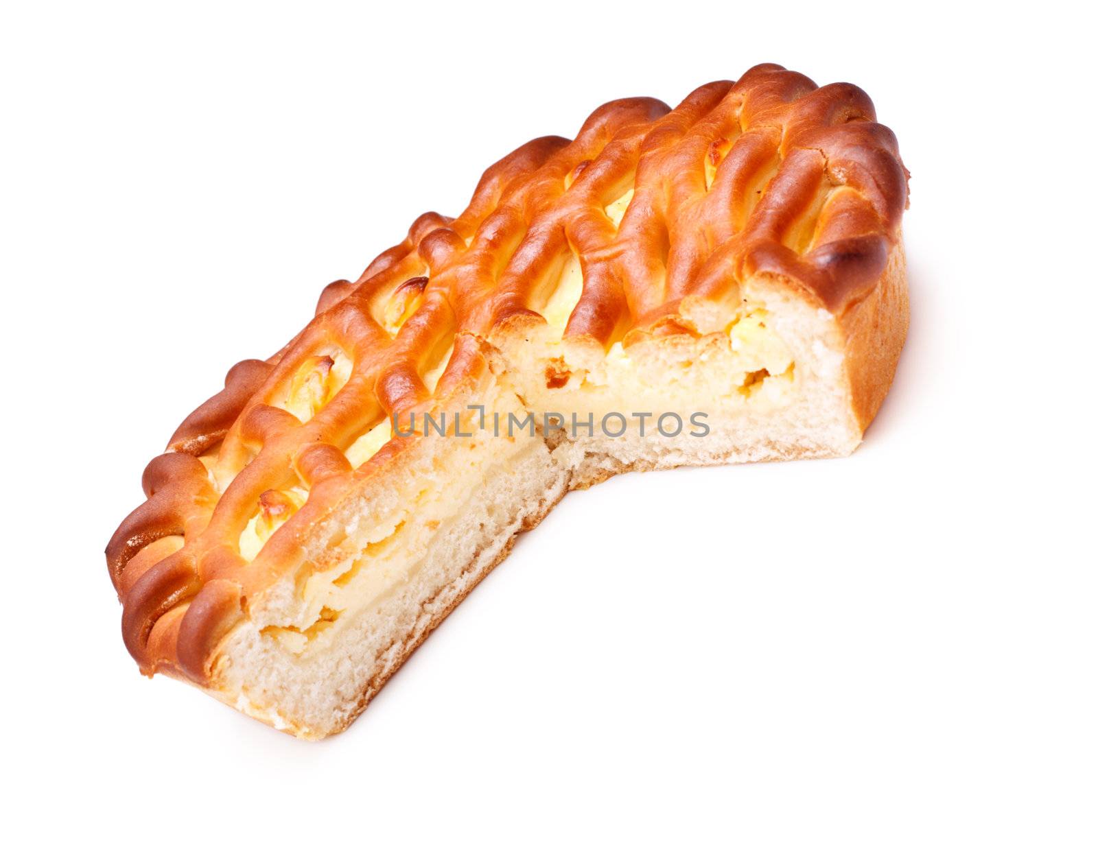 pie with curds filling isolated on white