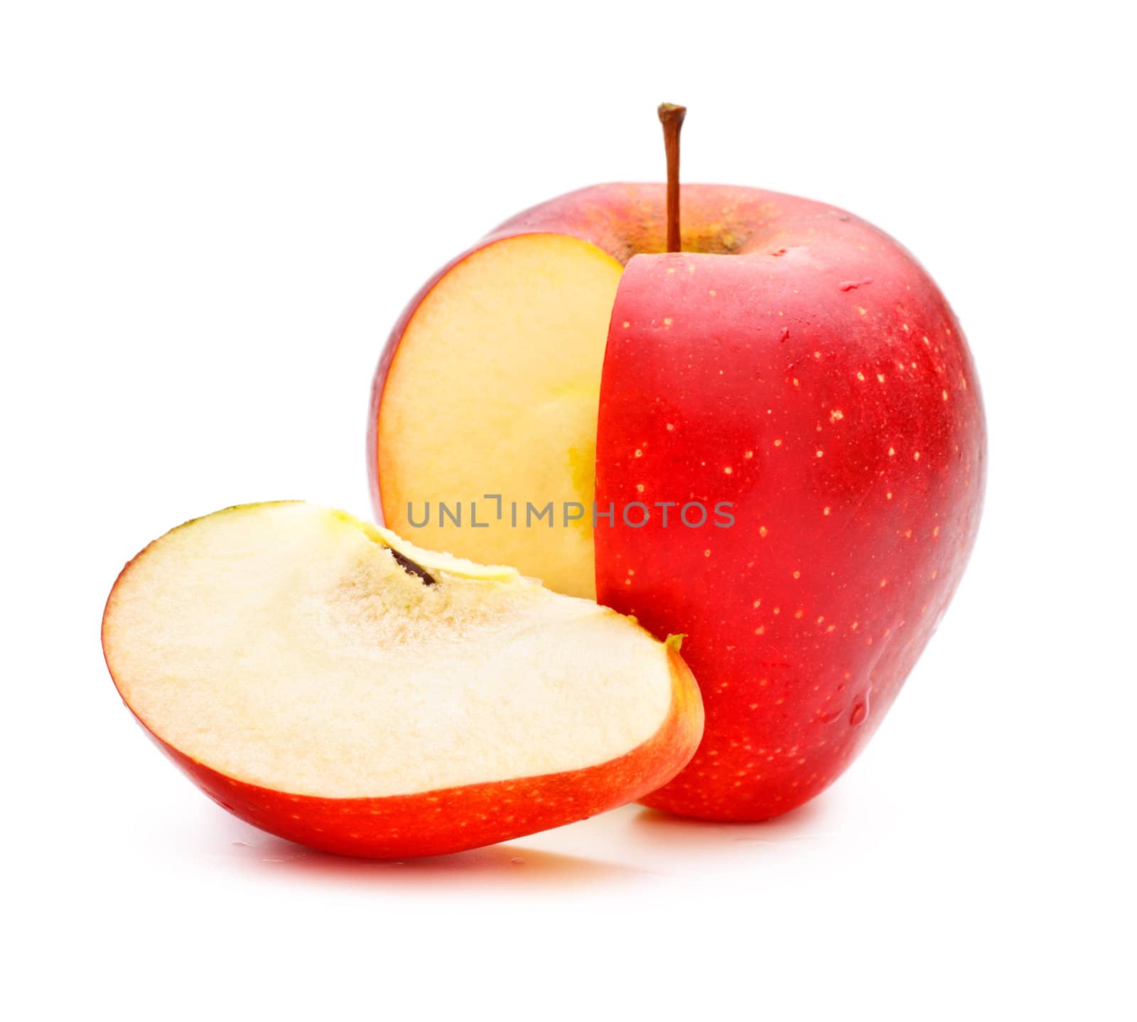 cutted red apple isolated on white background
