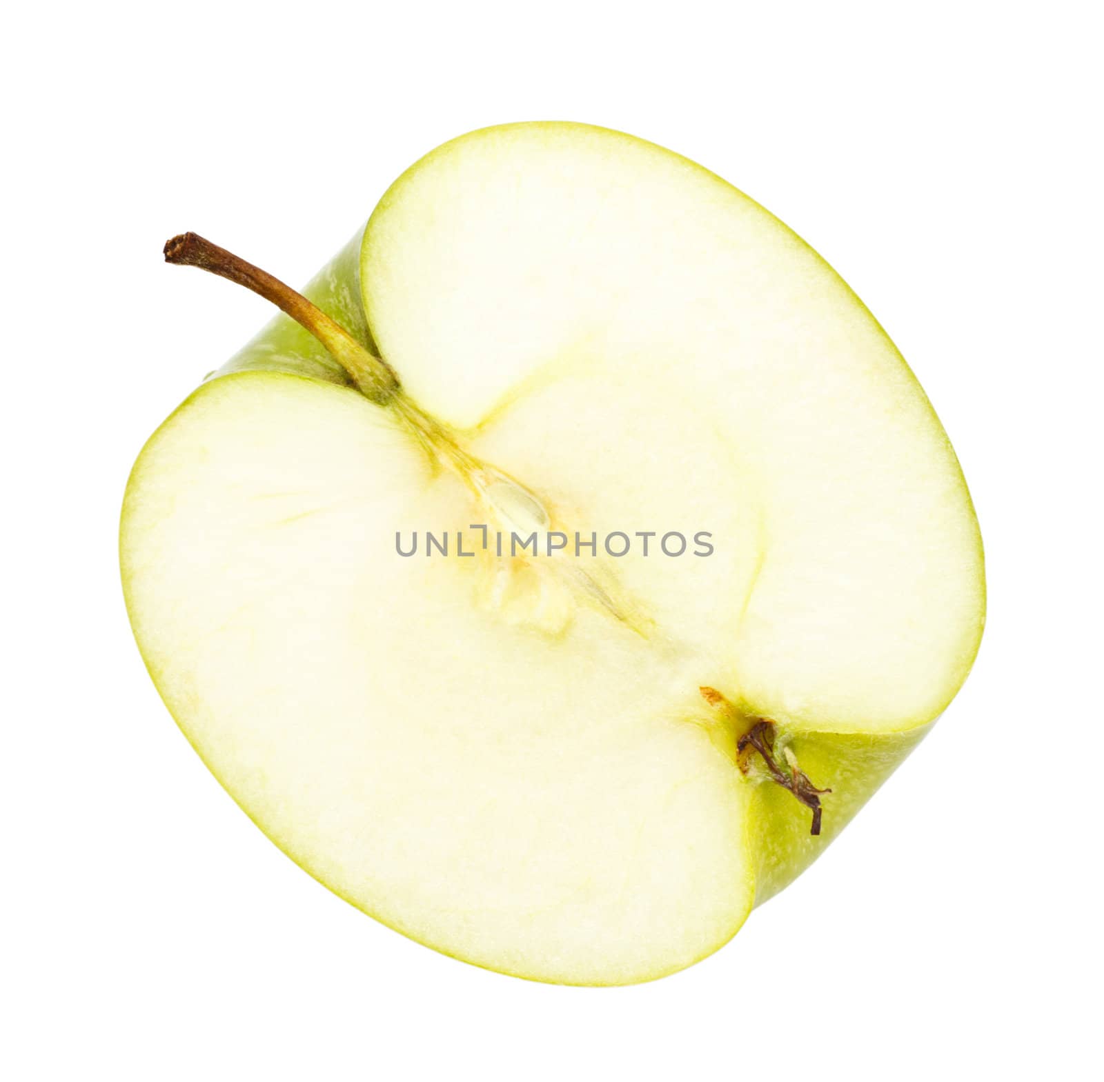 fresh green apple half isolated on white background