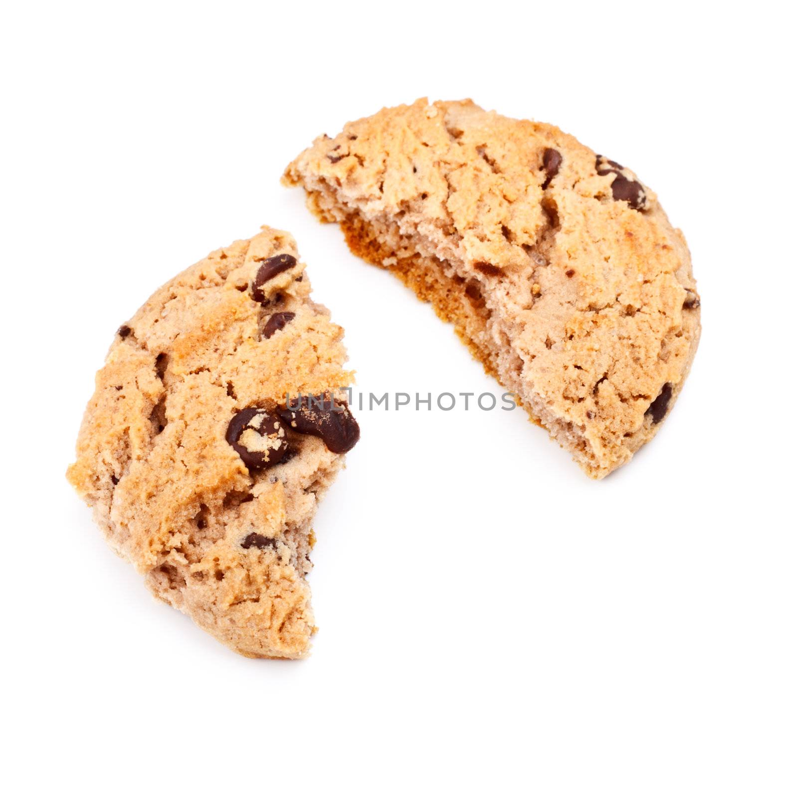 oatmeal chocolate chip cookie pieces, isolated on white