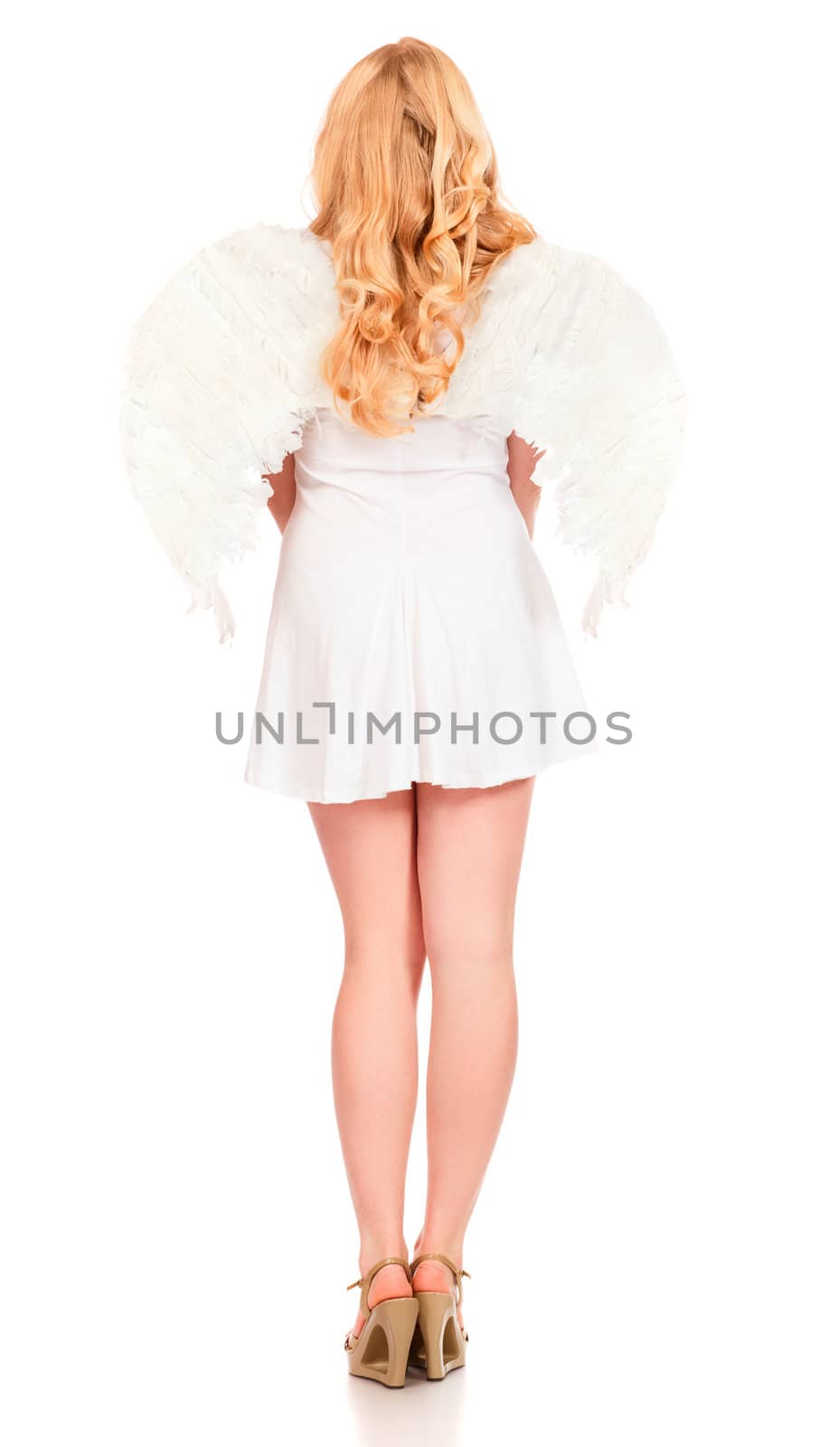 pretty woman with with angel wings, back view