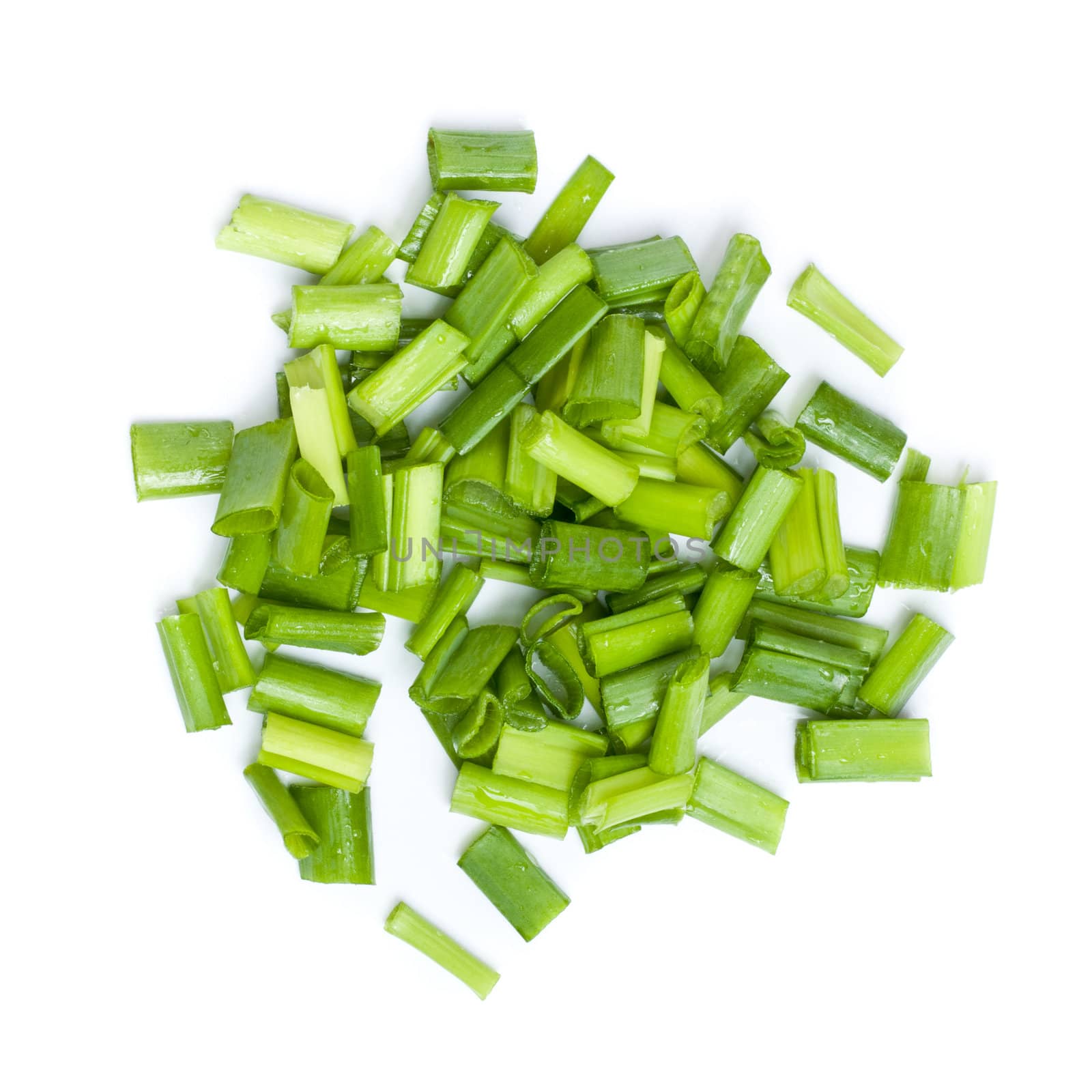 fresh chopped green onions isolated on white