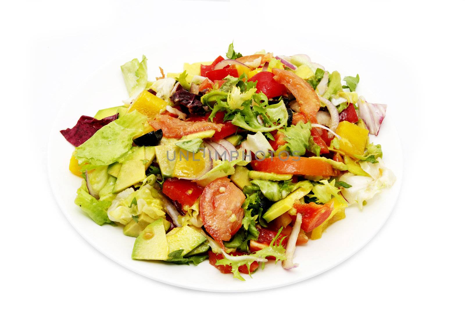 plate of salad vegetables on white background