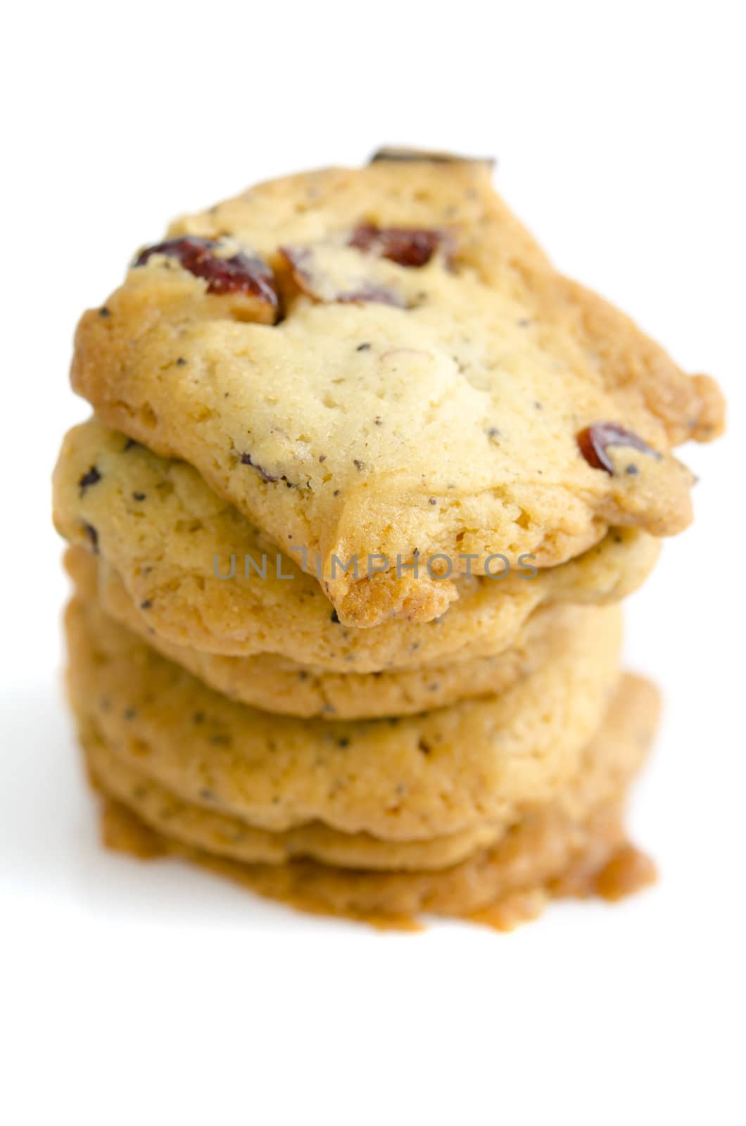 Fresh baked organic passion fruit cookies on white background