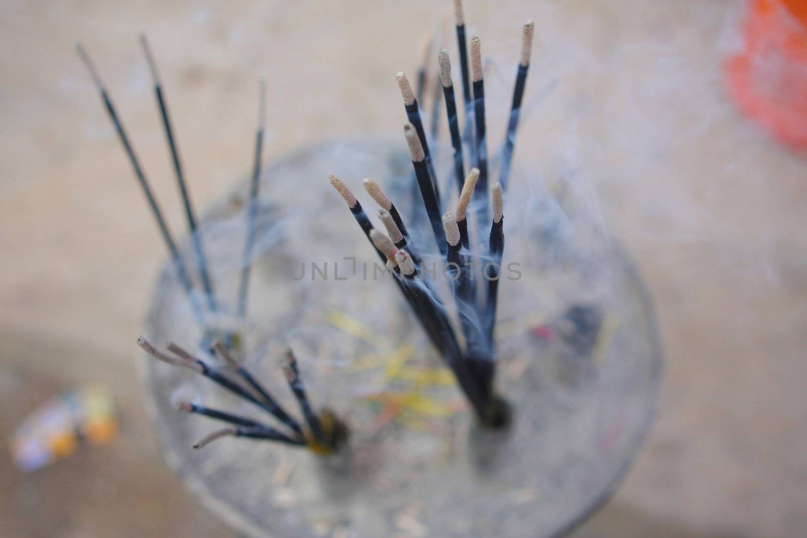 Indian incense sticks are burning