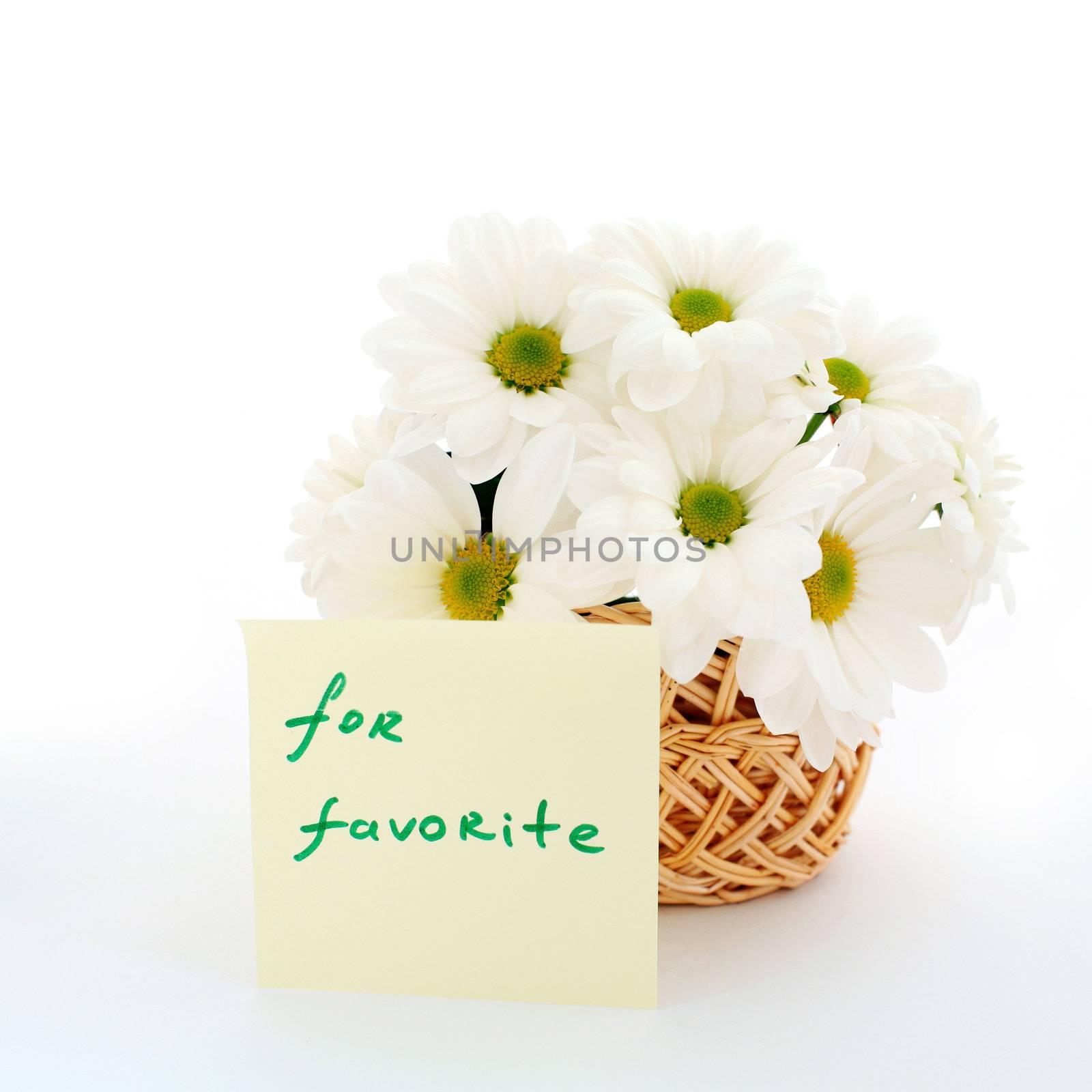 An image of basket with white daisies with inscription (for favorite)