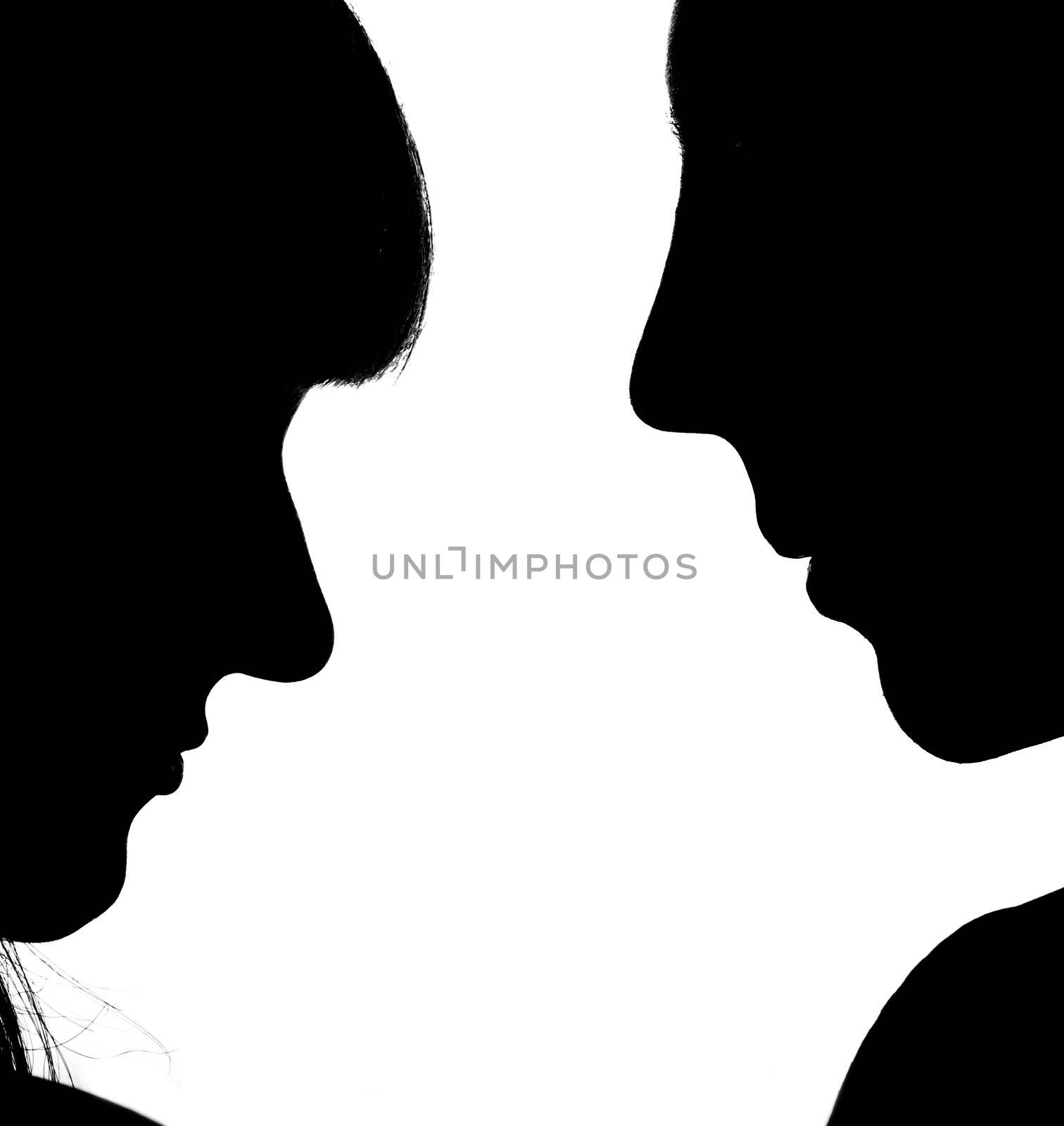 Love theme. Silhouettes of man and woman.