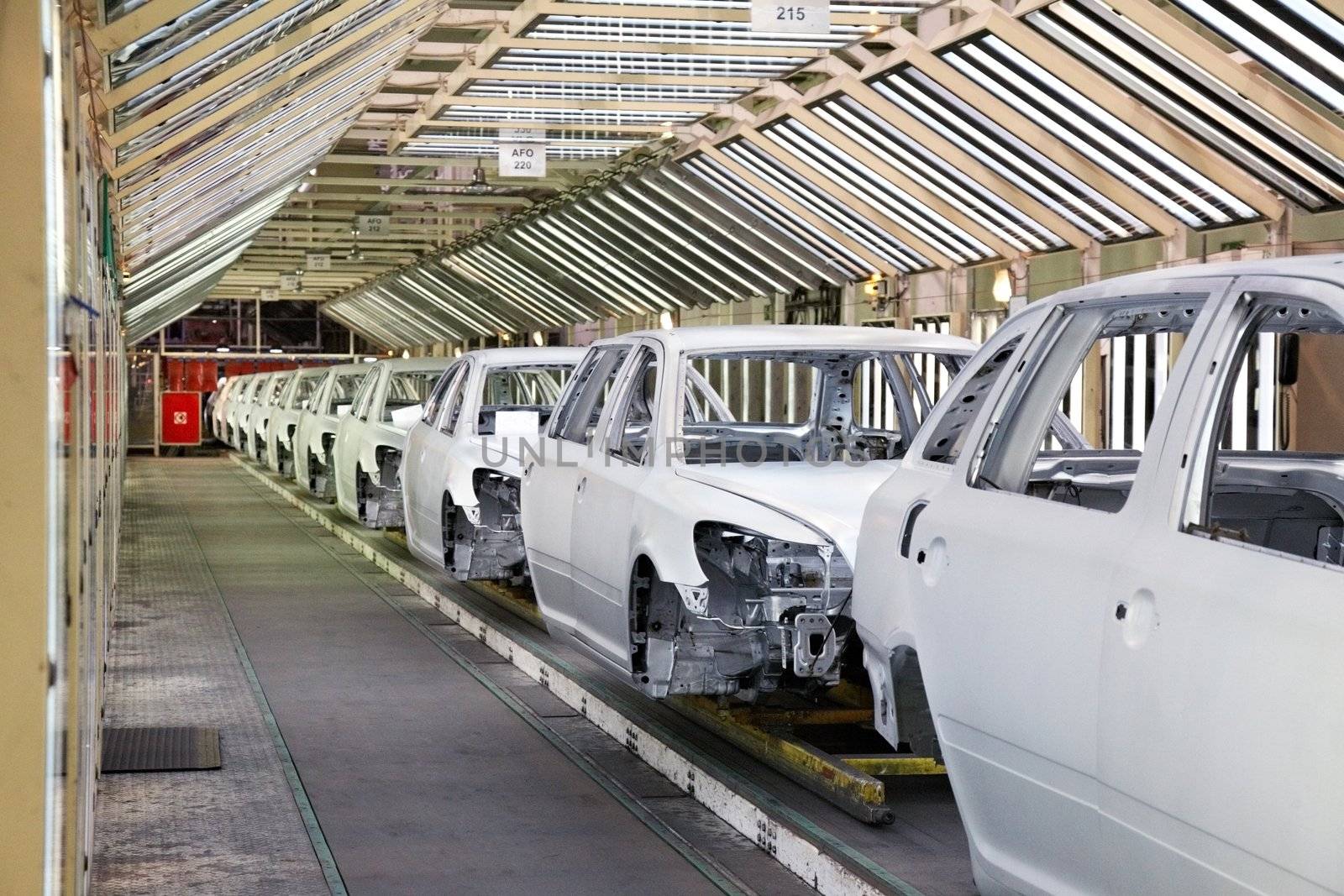 cars in a row at car factory