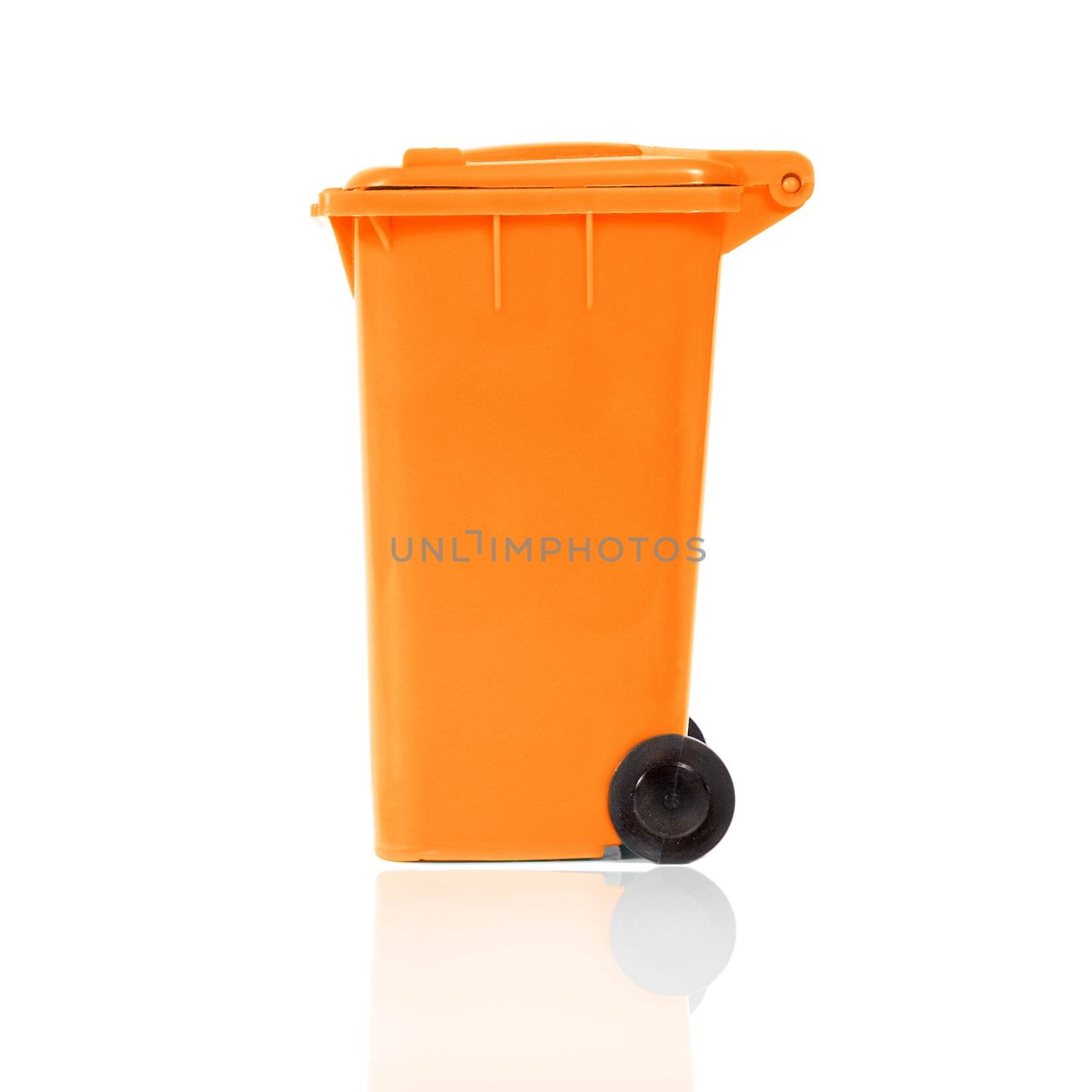 empty orange recycling bin