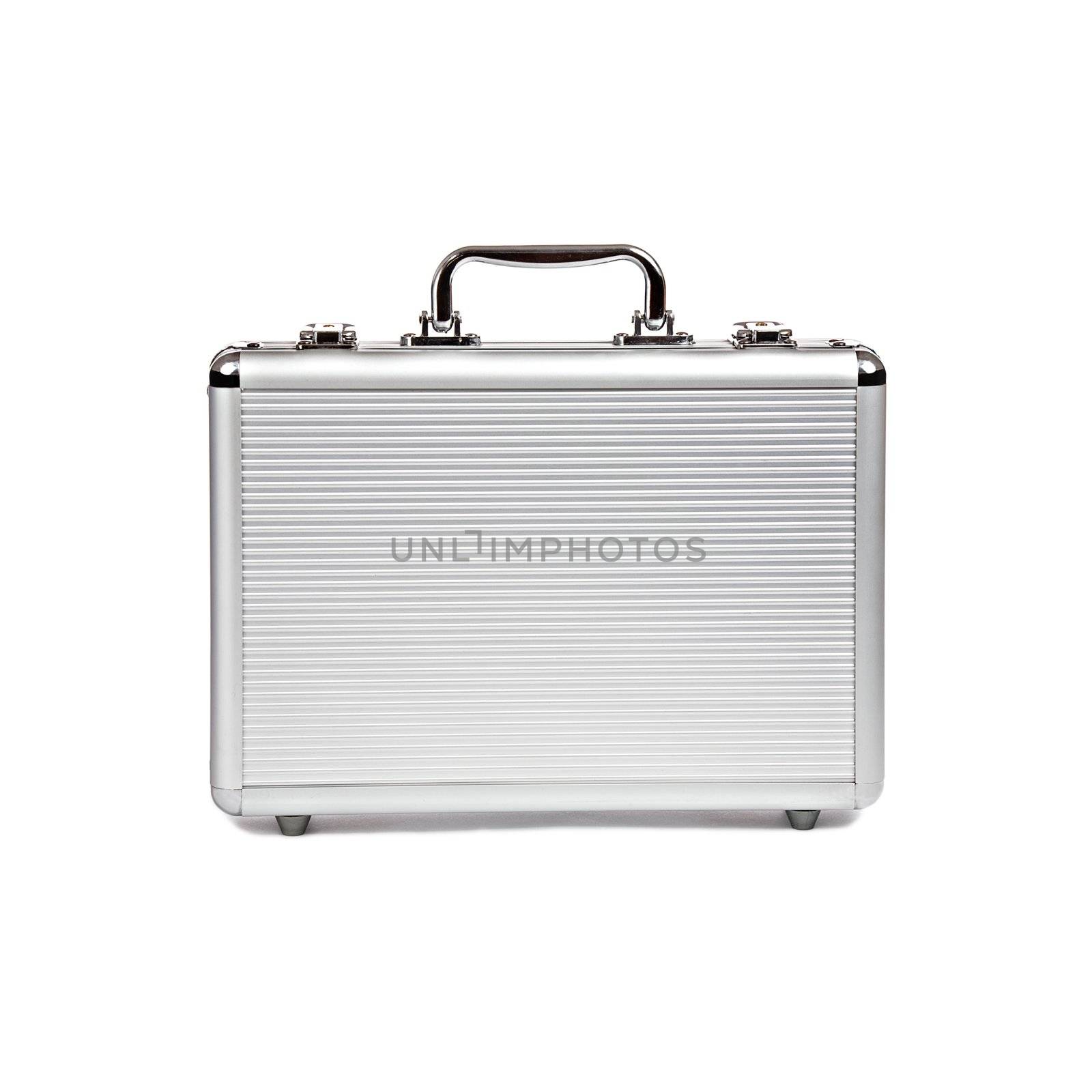 metallic suitcase isolated on white background