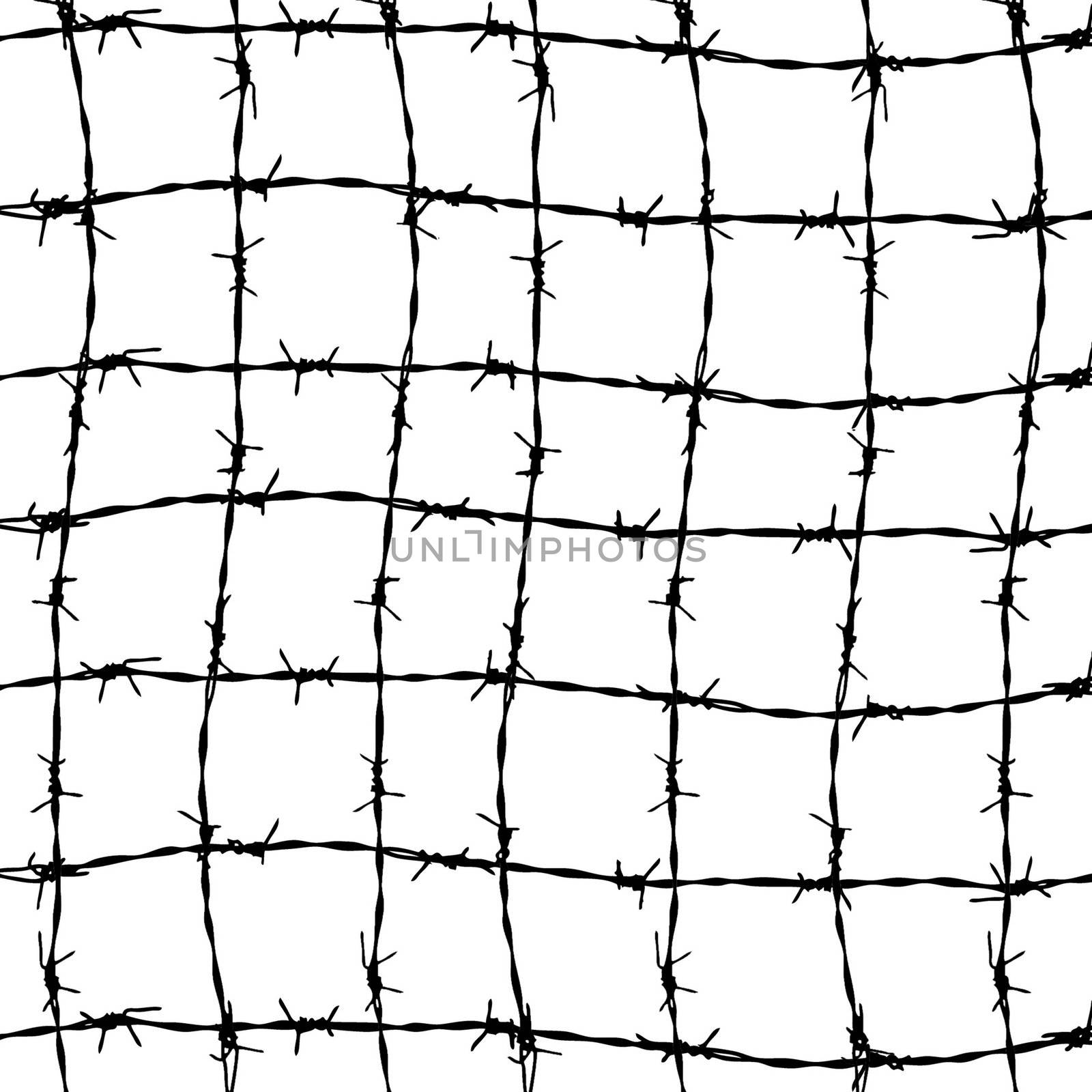 fence from barbed wires isolated on white background