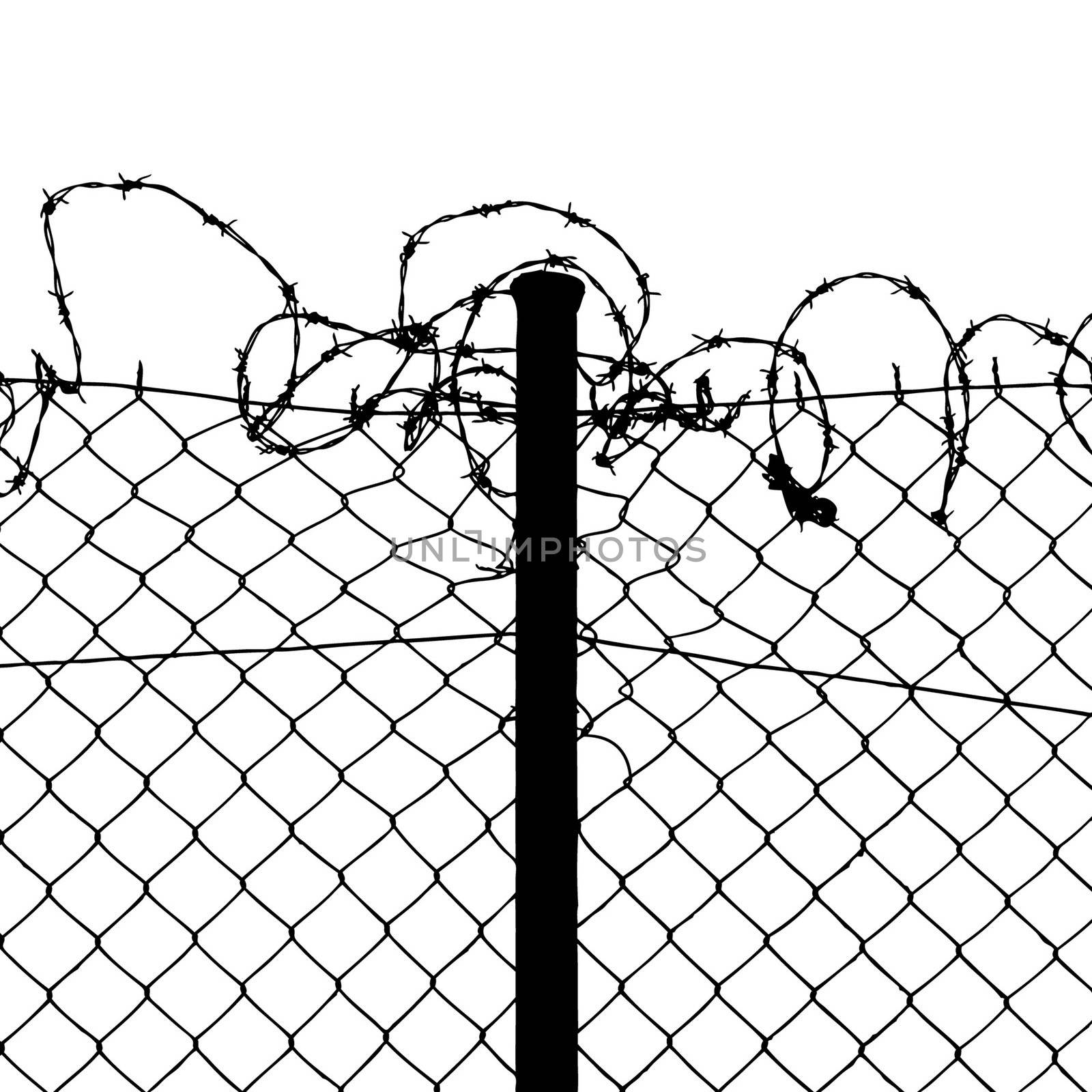 fence with barbed wires isolated on white background