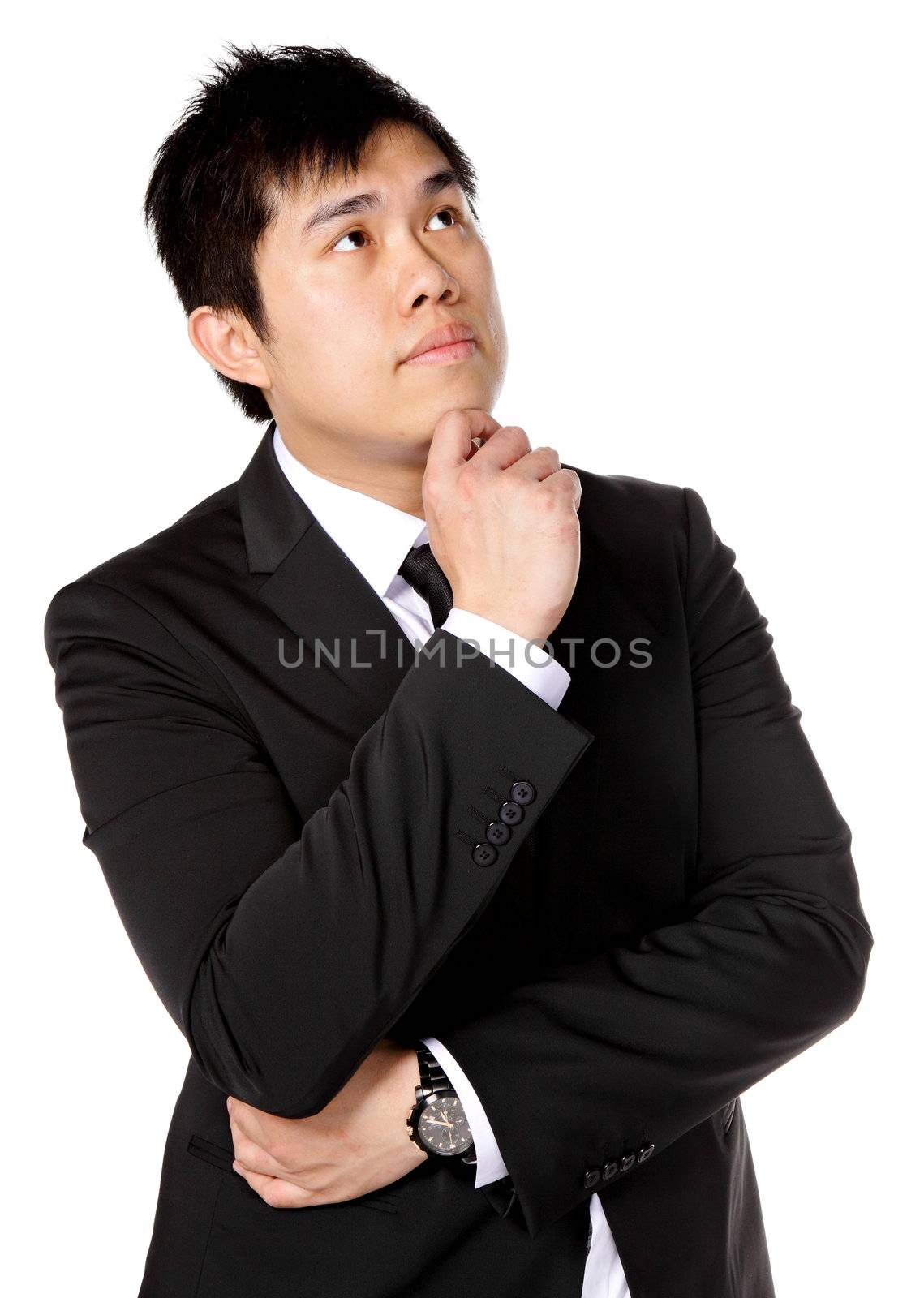 young asian business man thinking