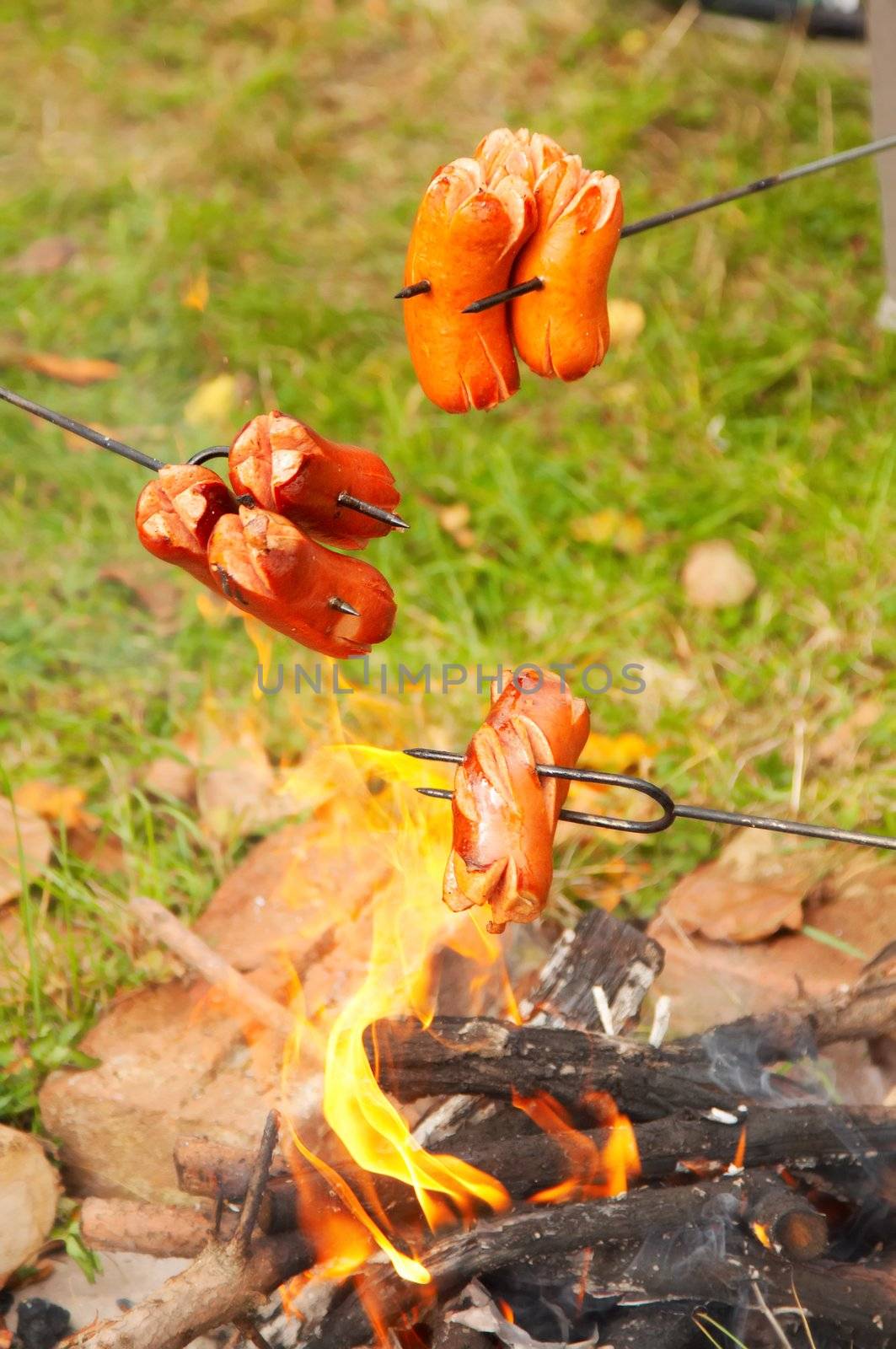 Bohemian sausage cooked over campfire