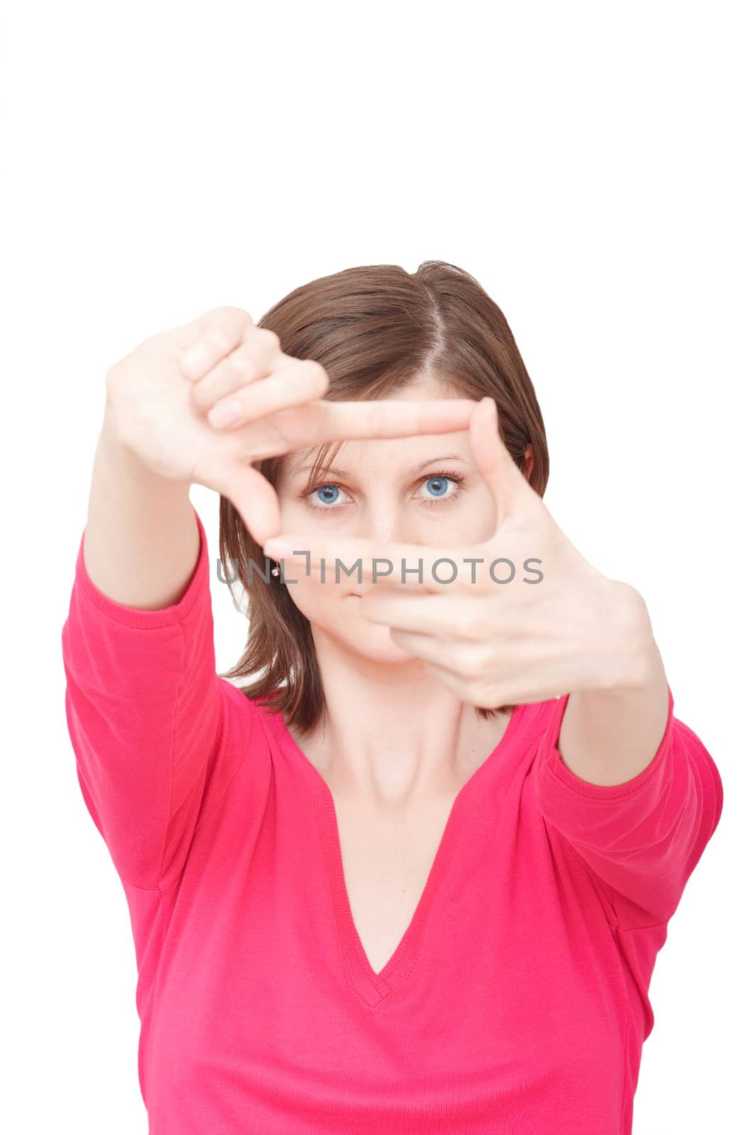 young brunette woman with framing hands