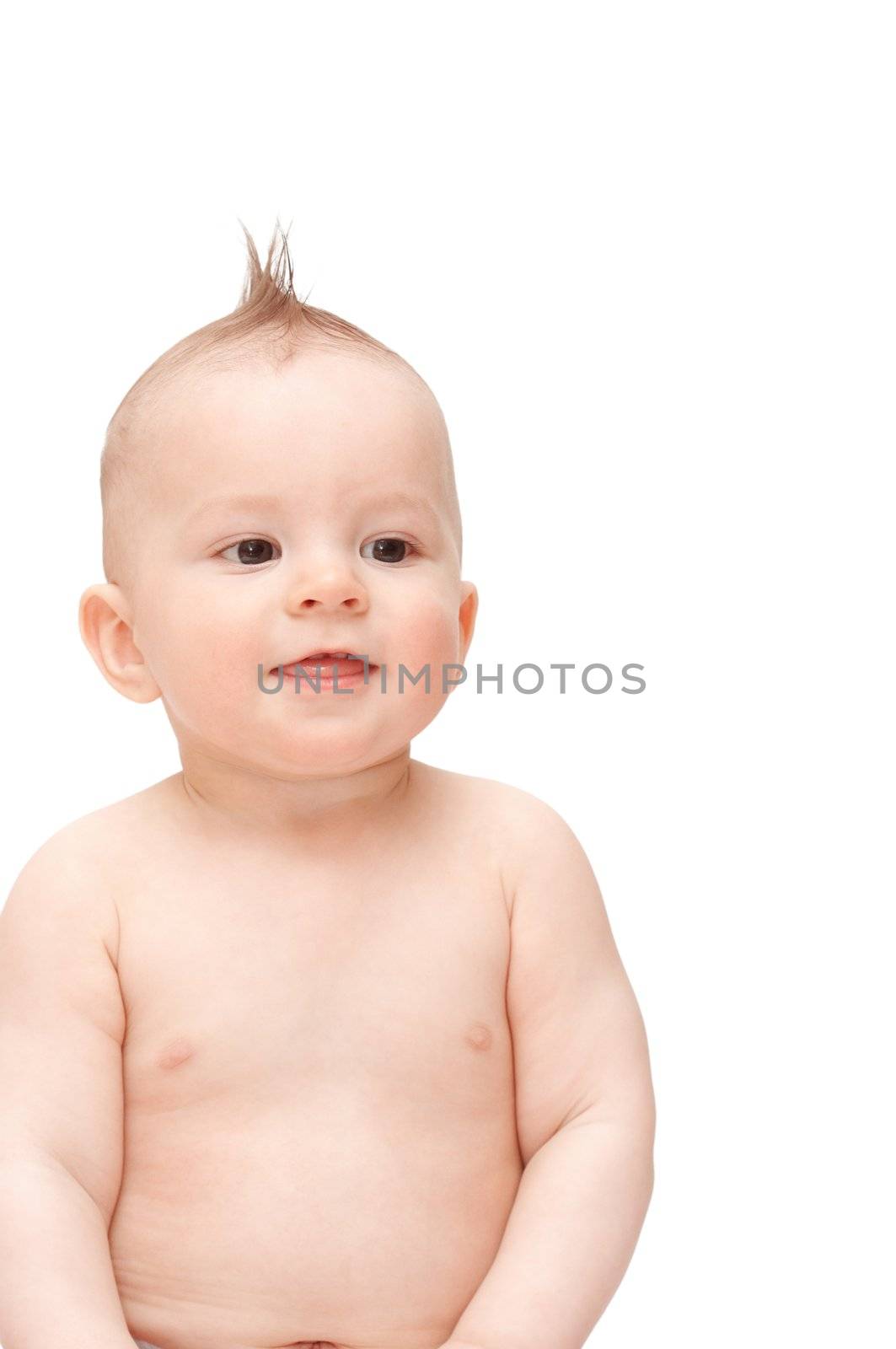 laughing baby with spiky hair