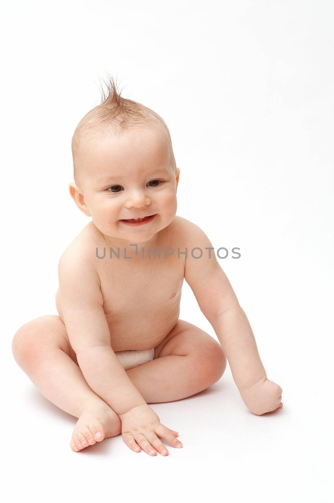 laughing baby with spiky hair