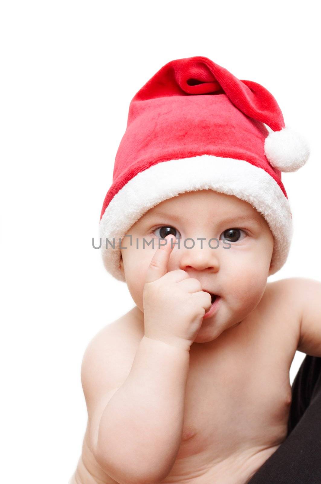 baby in santa's cap
