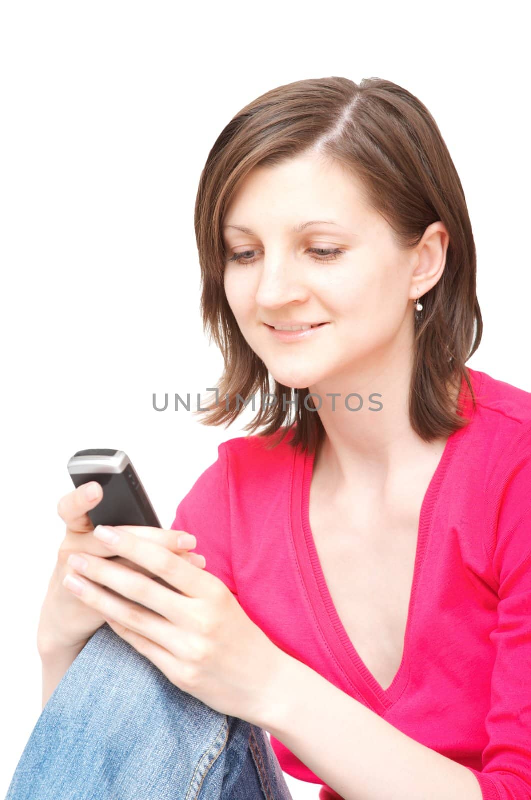 young woman writing sms