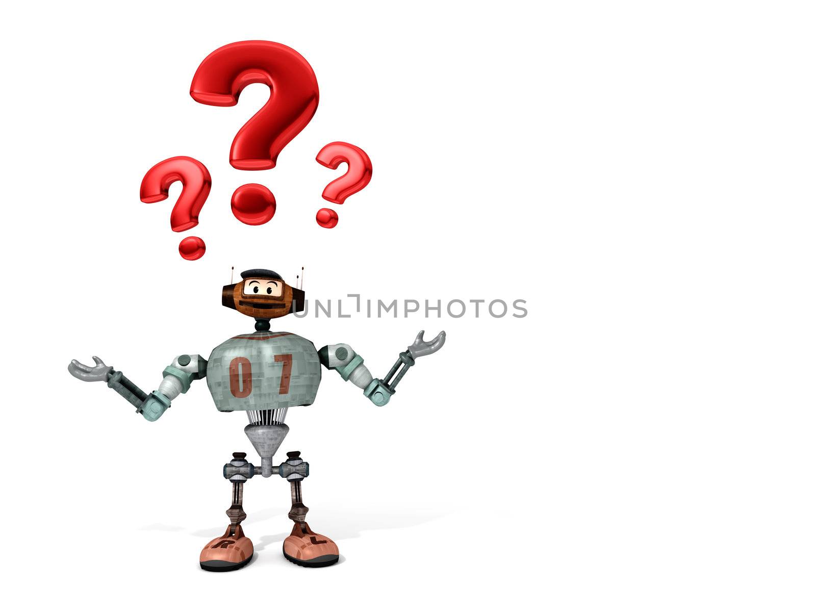 Djoby the robot happy surprised with a white background