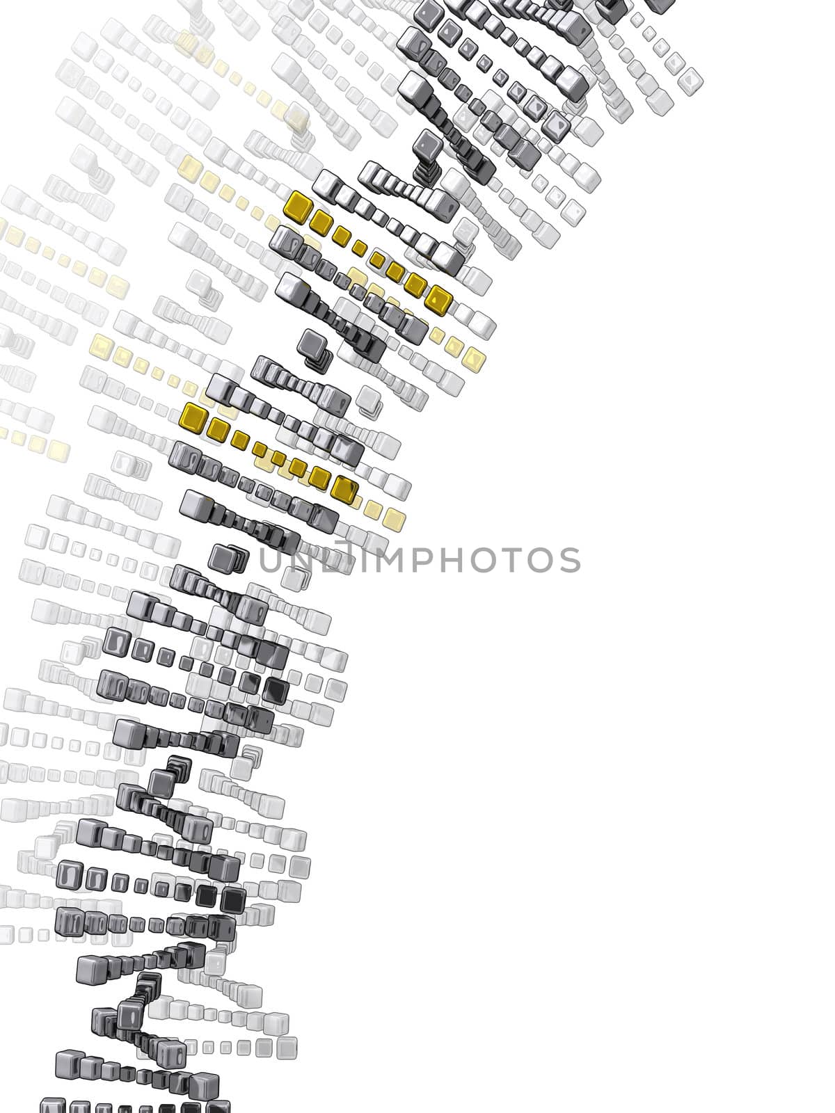 DNA cubes Gold and Silver with a white background
