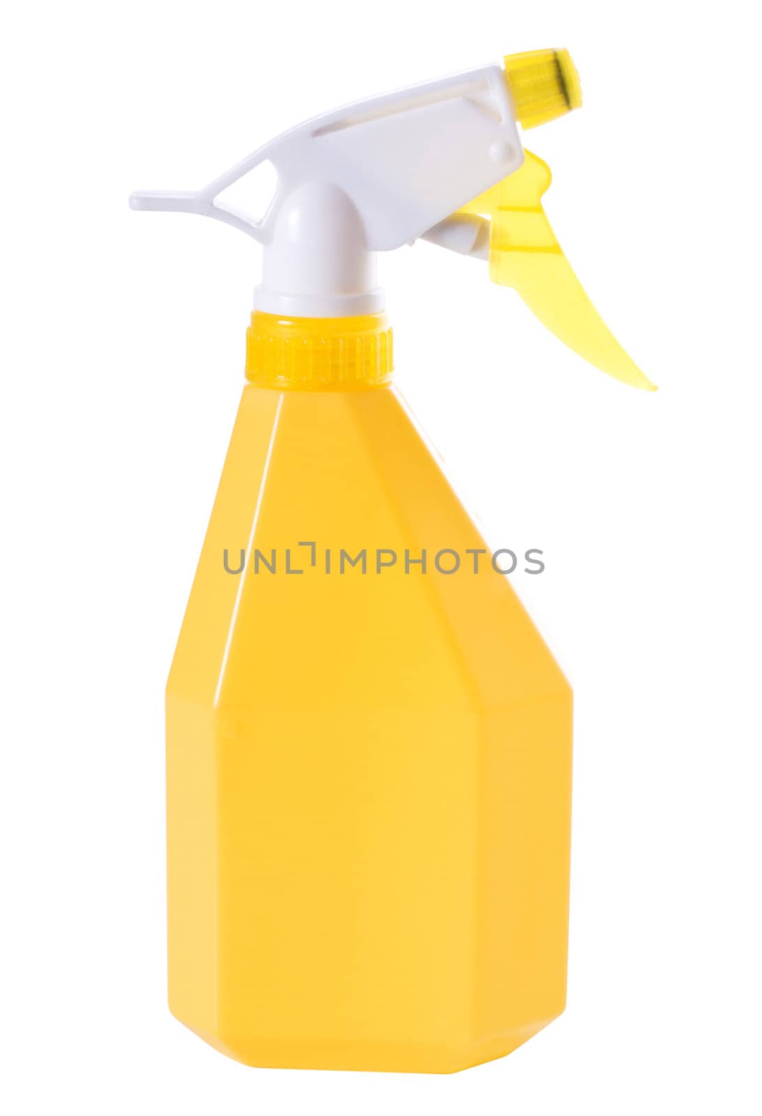 yellow spray bottle for wash cleaning isolated on white