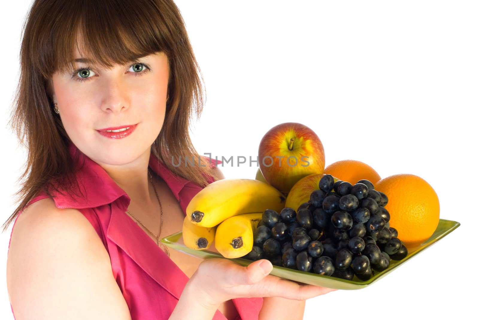 beautiful girl with dish of fruits by petr_malyshev
