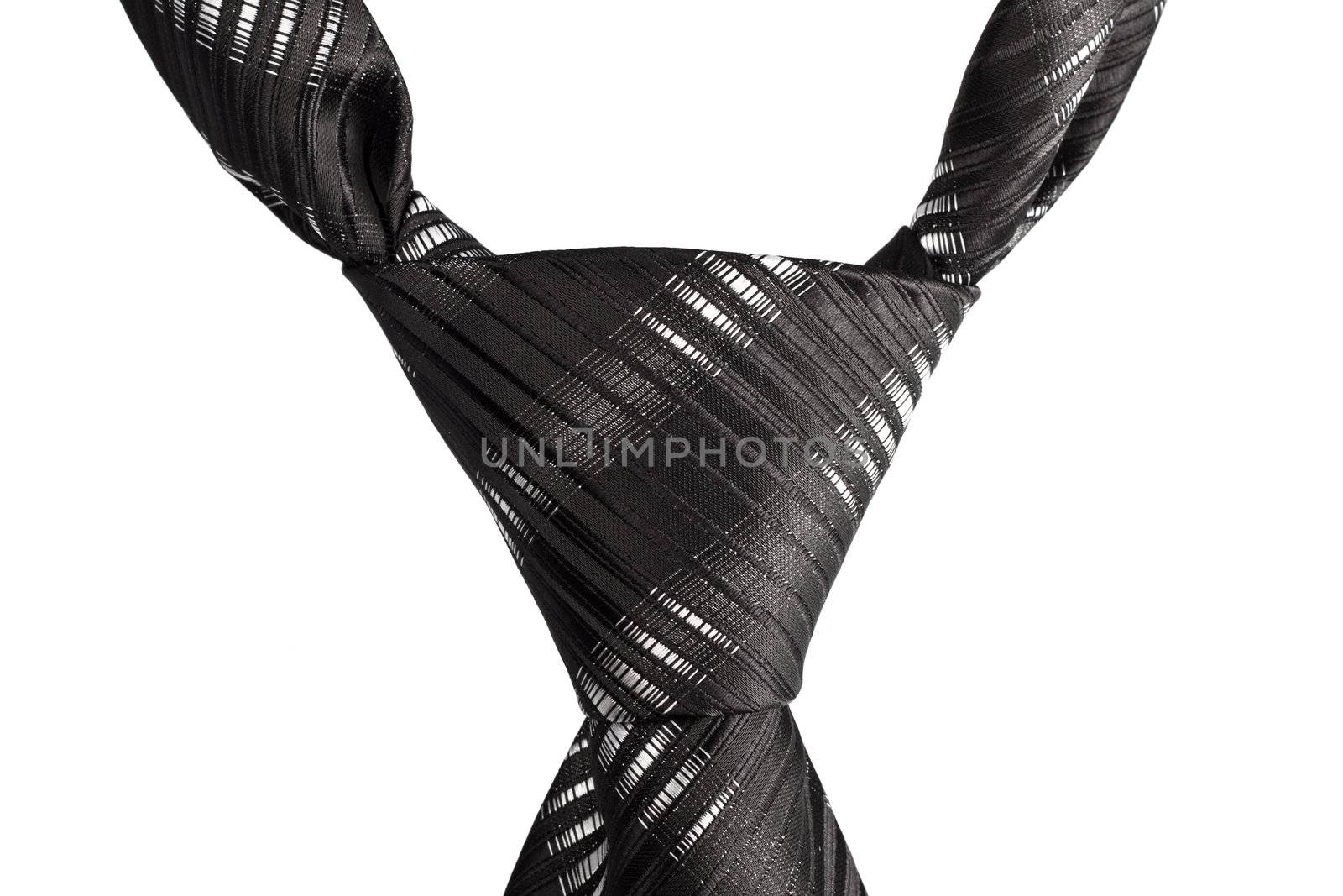 necktie knot closeup isolated on white