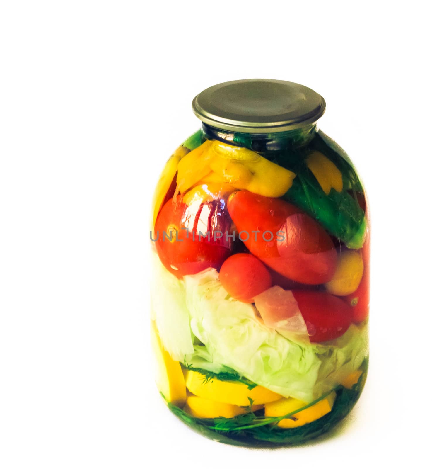Preserved vegetables on white background by ryhor