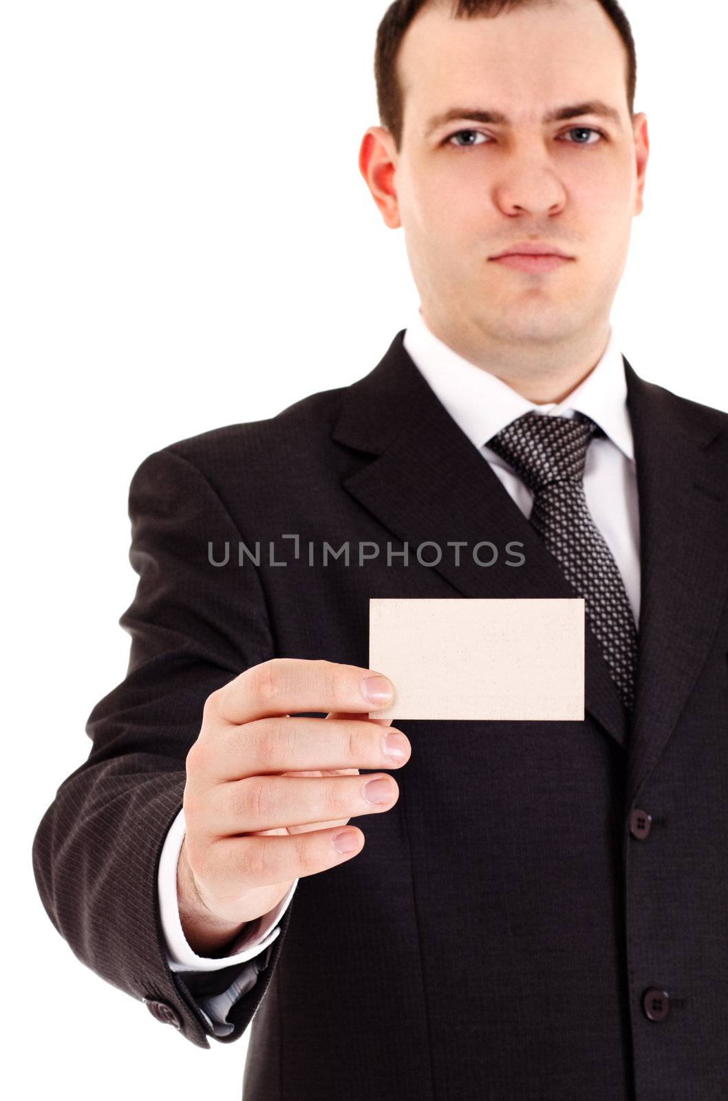 businessman show blank card by petr_malyshev