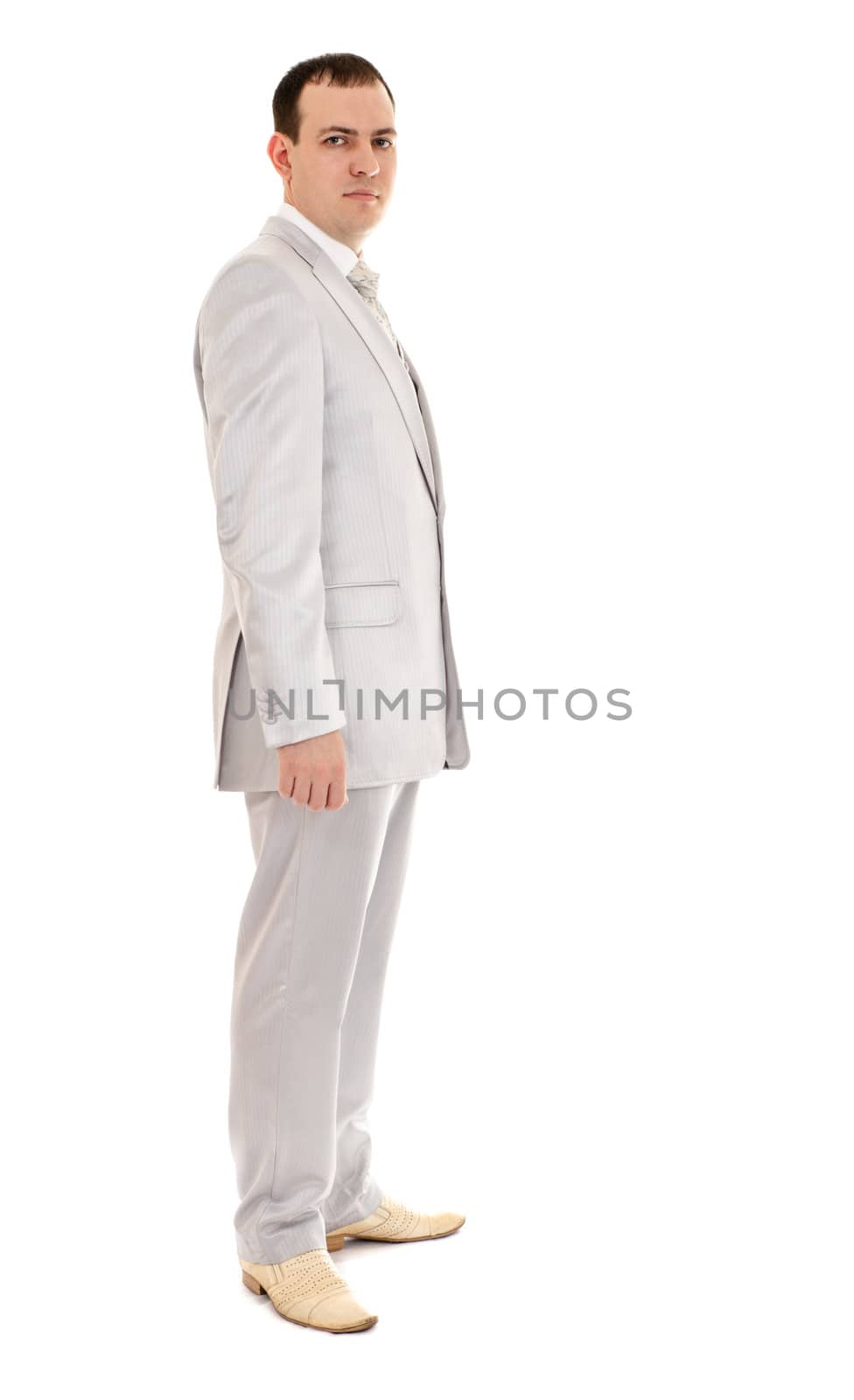 man in wedding suit, white background