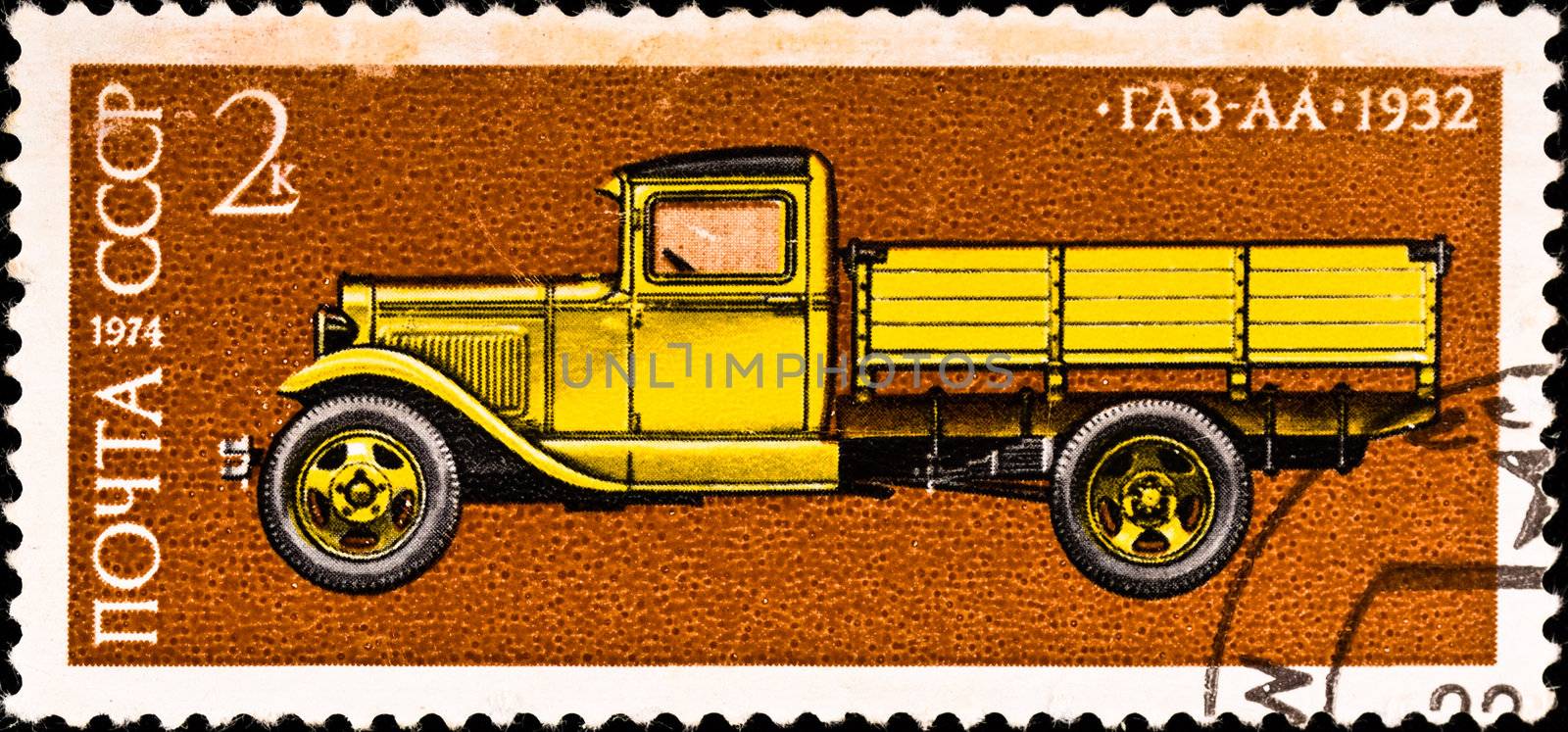 postage stamp shows vintage car "GAZ-AA" by petr_malyshev