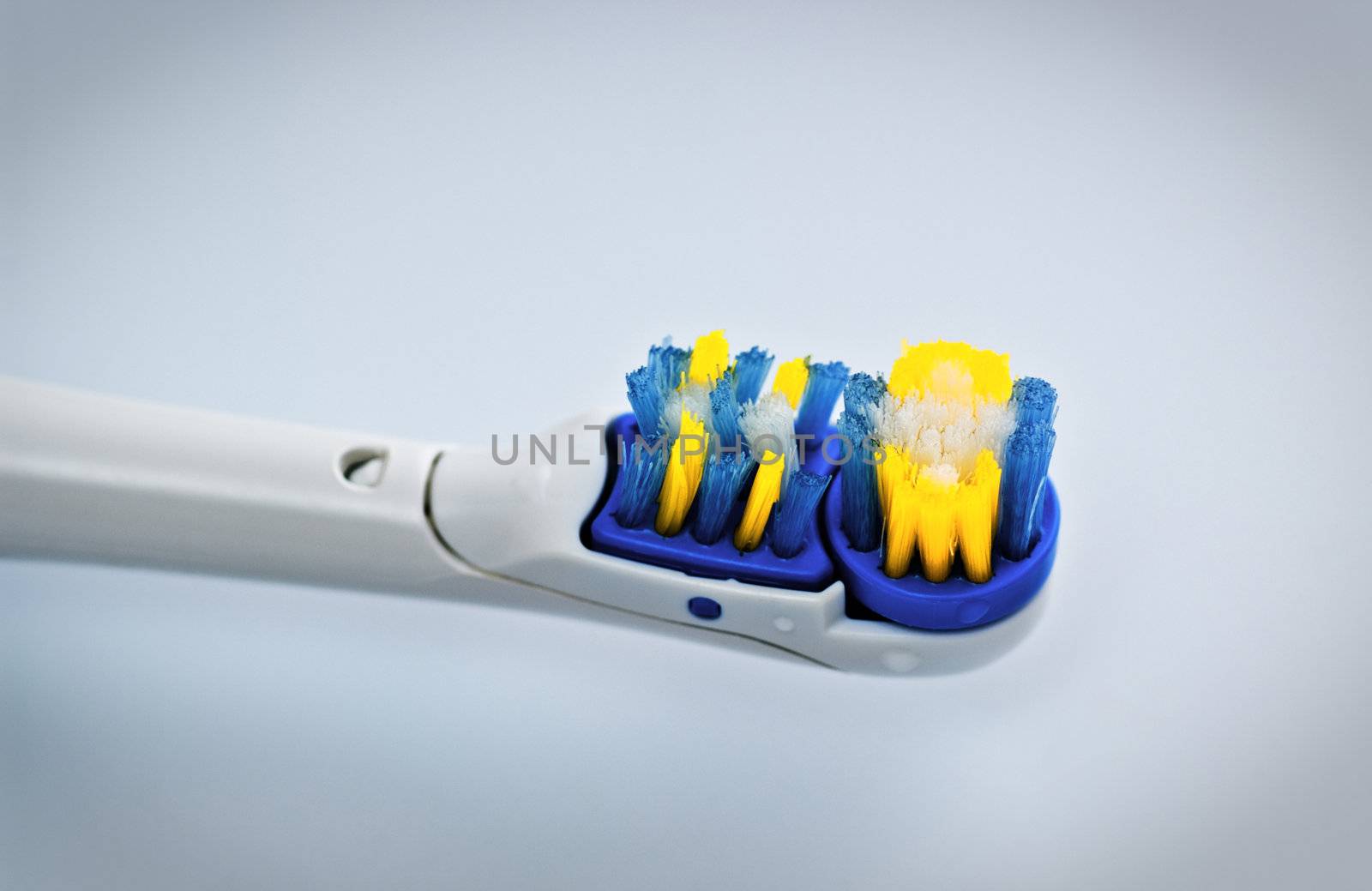 electric toothbrush head on grey background