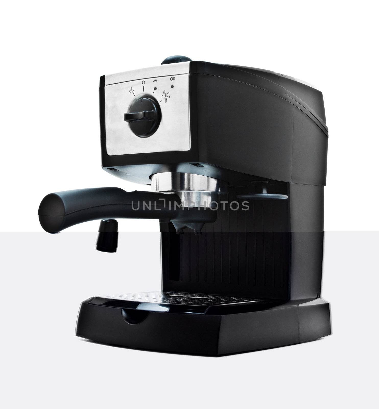 black espresso machine isolated on white background