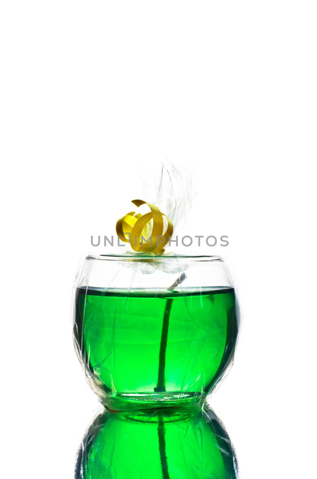 green gel candle isolated on white background
