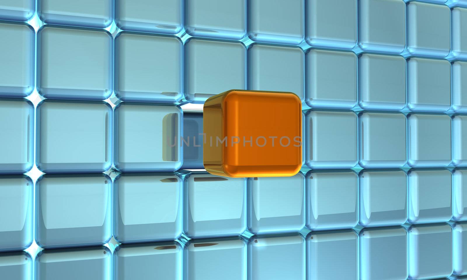 Wall of Blue Cubes With Extracted Orange Cube