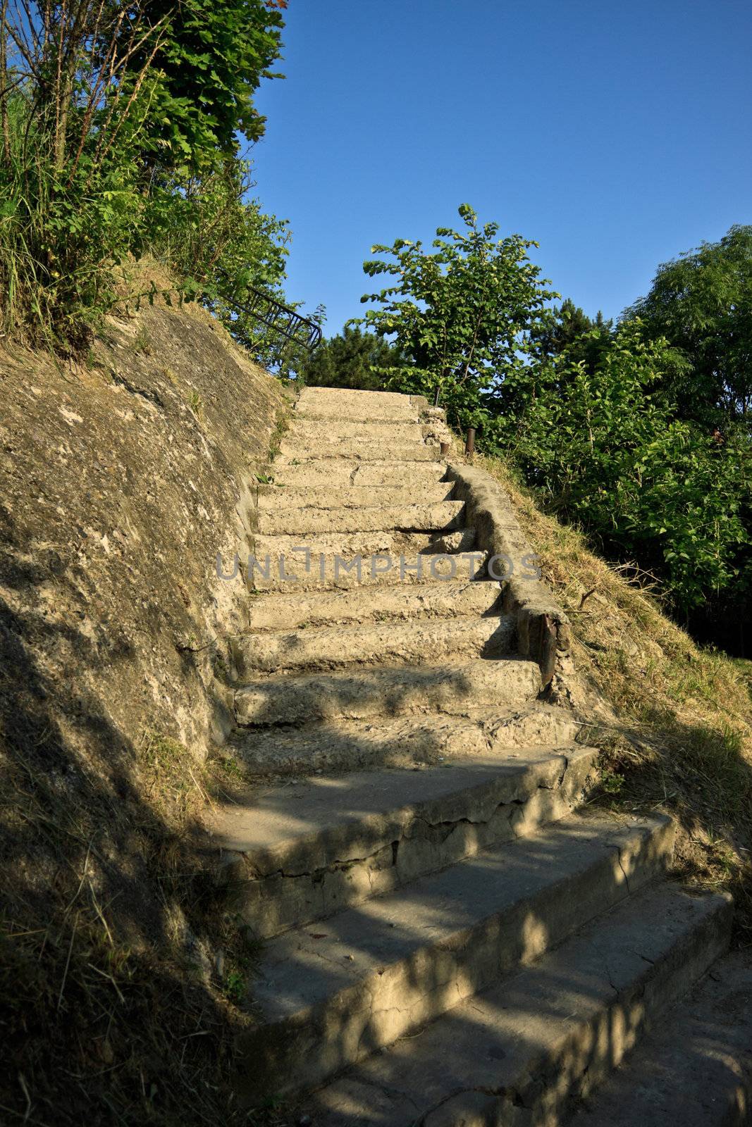 old stone stairway on the hill