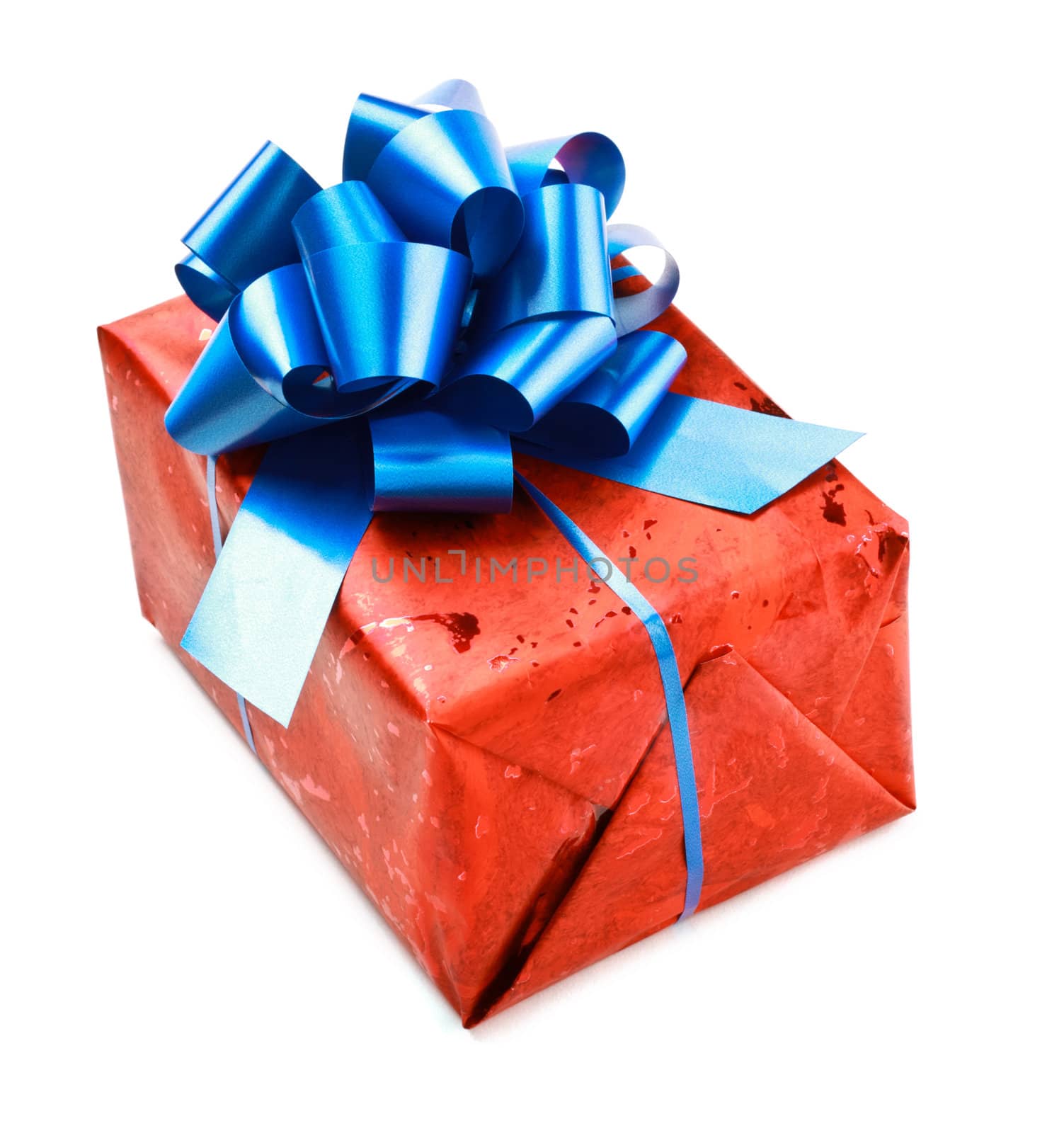 red gift box with blue bow by petr_malyshev