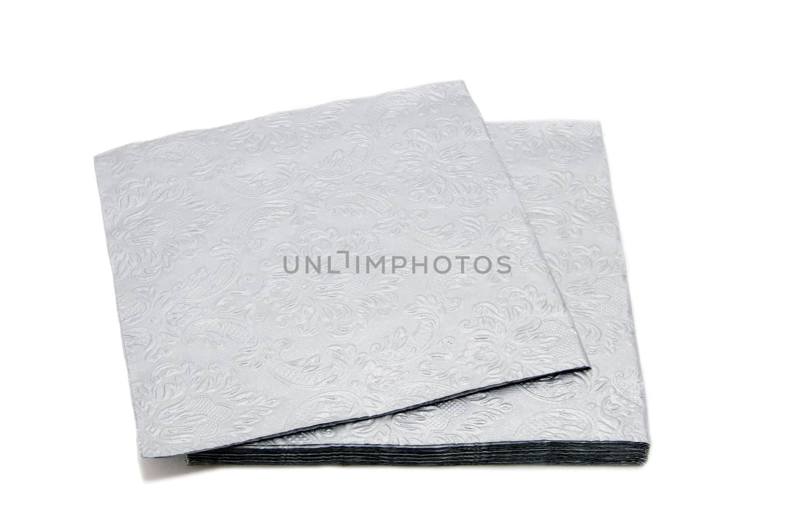 beautiful silver table napkins on white background
