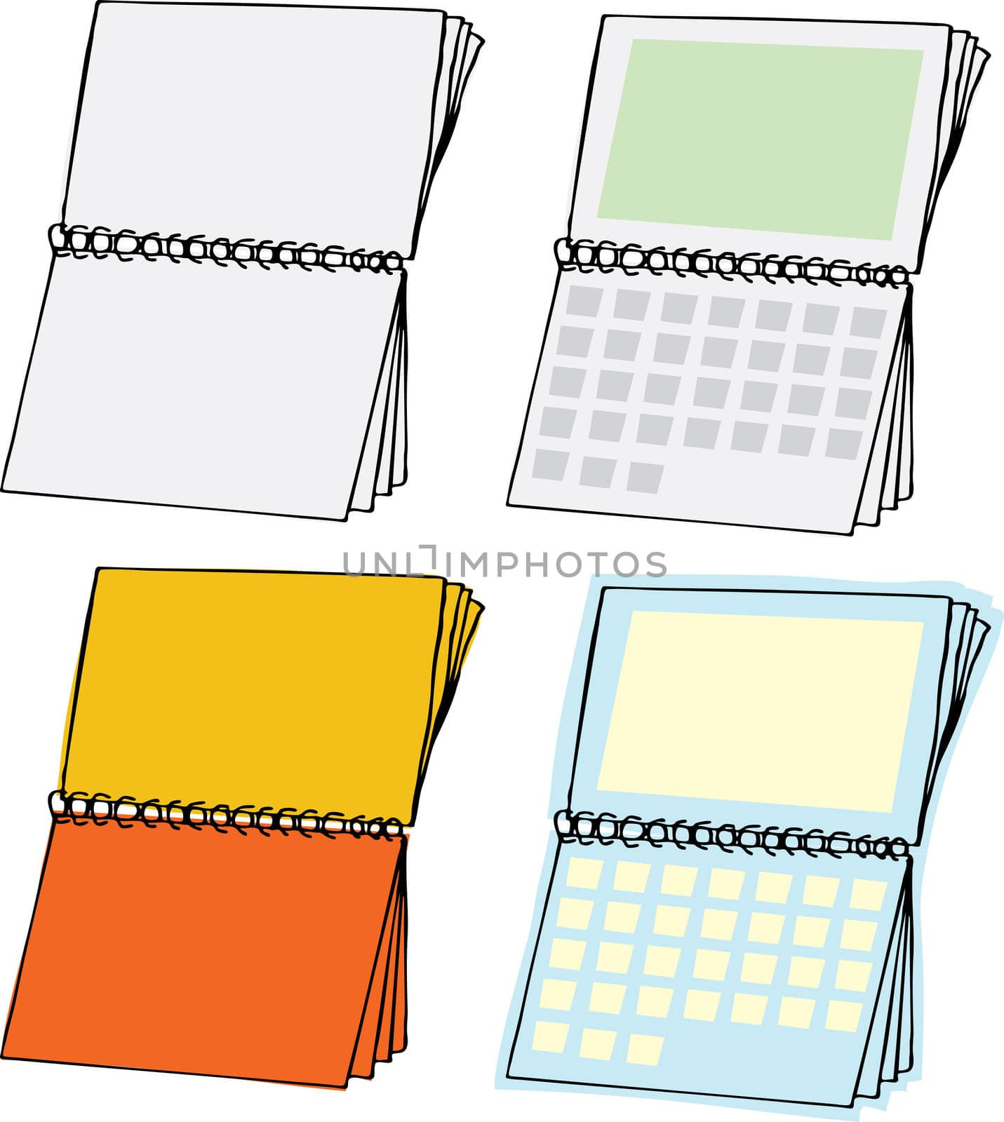 Four types of blank spiral bound calendars