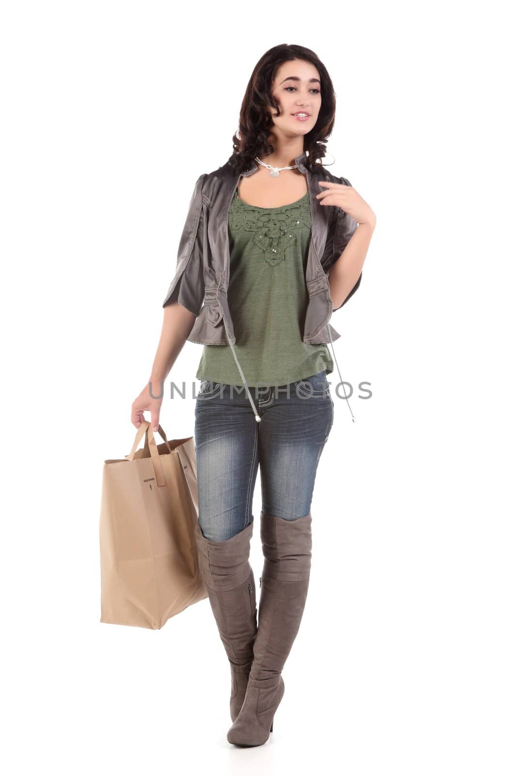 beautiful young teenage woman with shopping bag