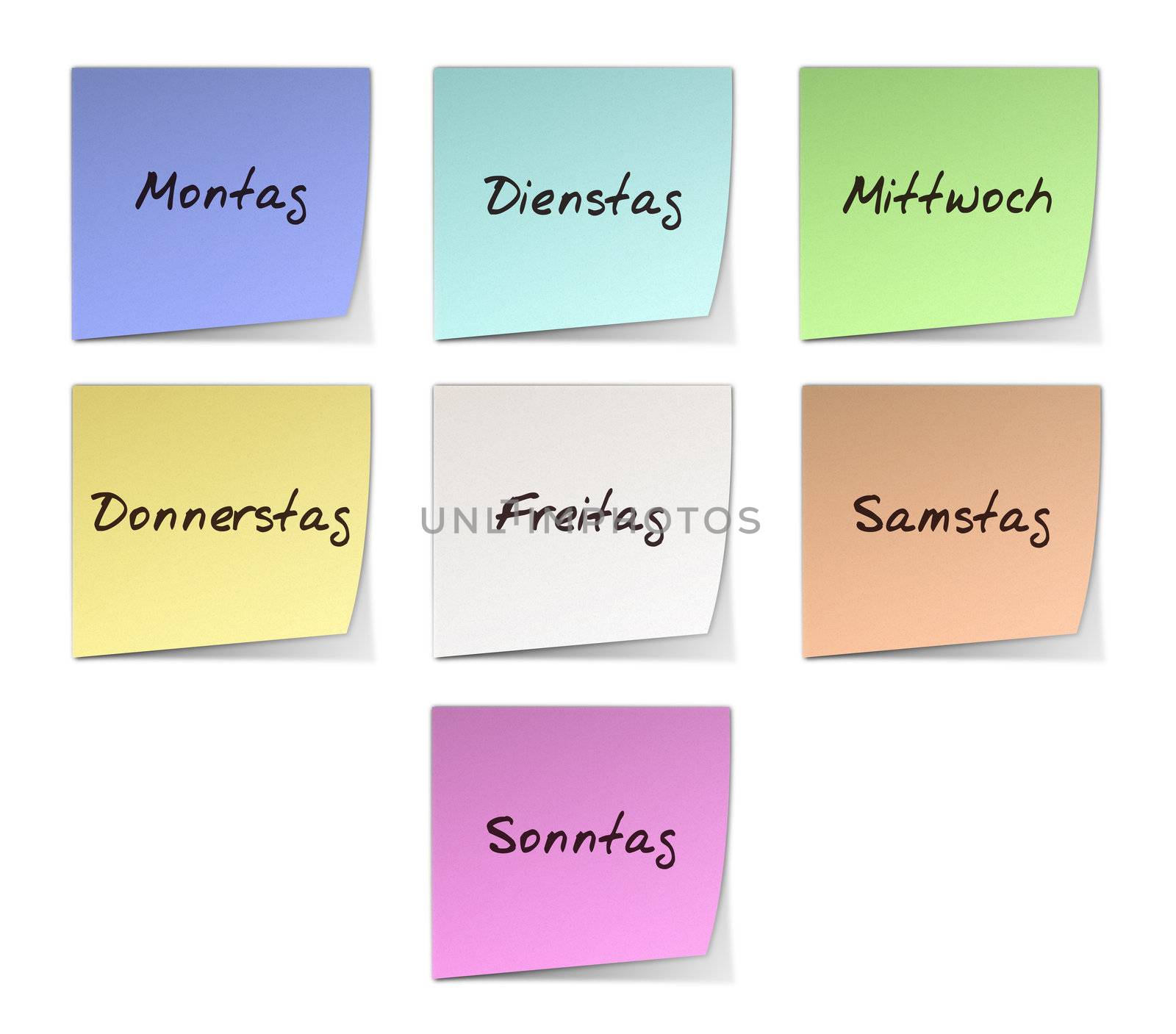 Color Post-it Notes With Handwritten Weekdays in German