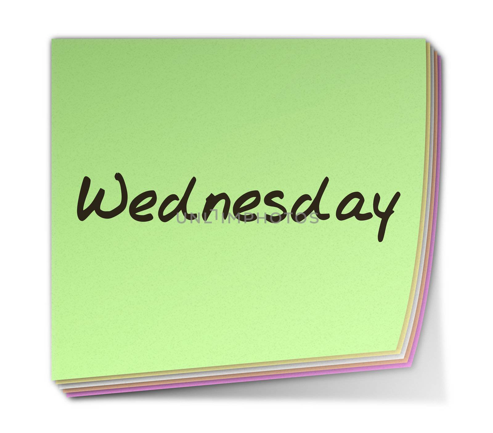 Color Post-it Note With Handwritten Weekday in English