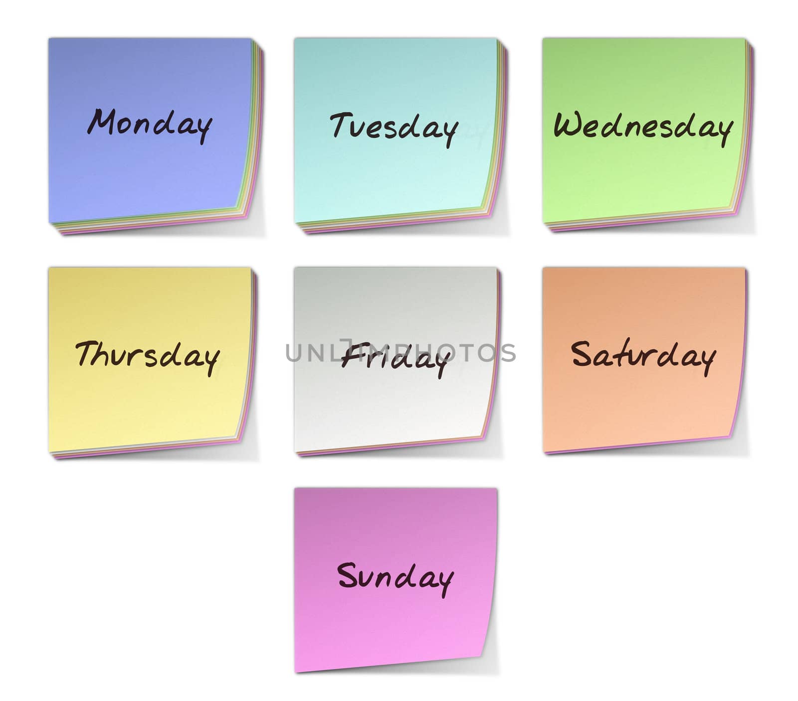 Color Post-it Notes With Handwritten Weekdays
