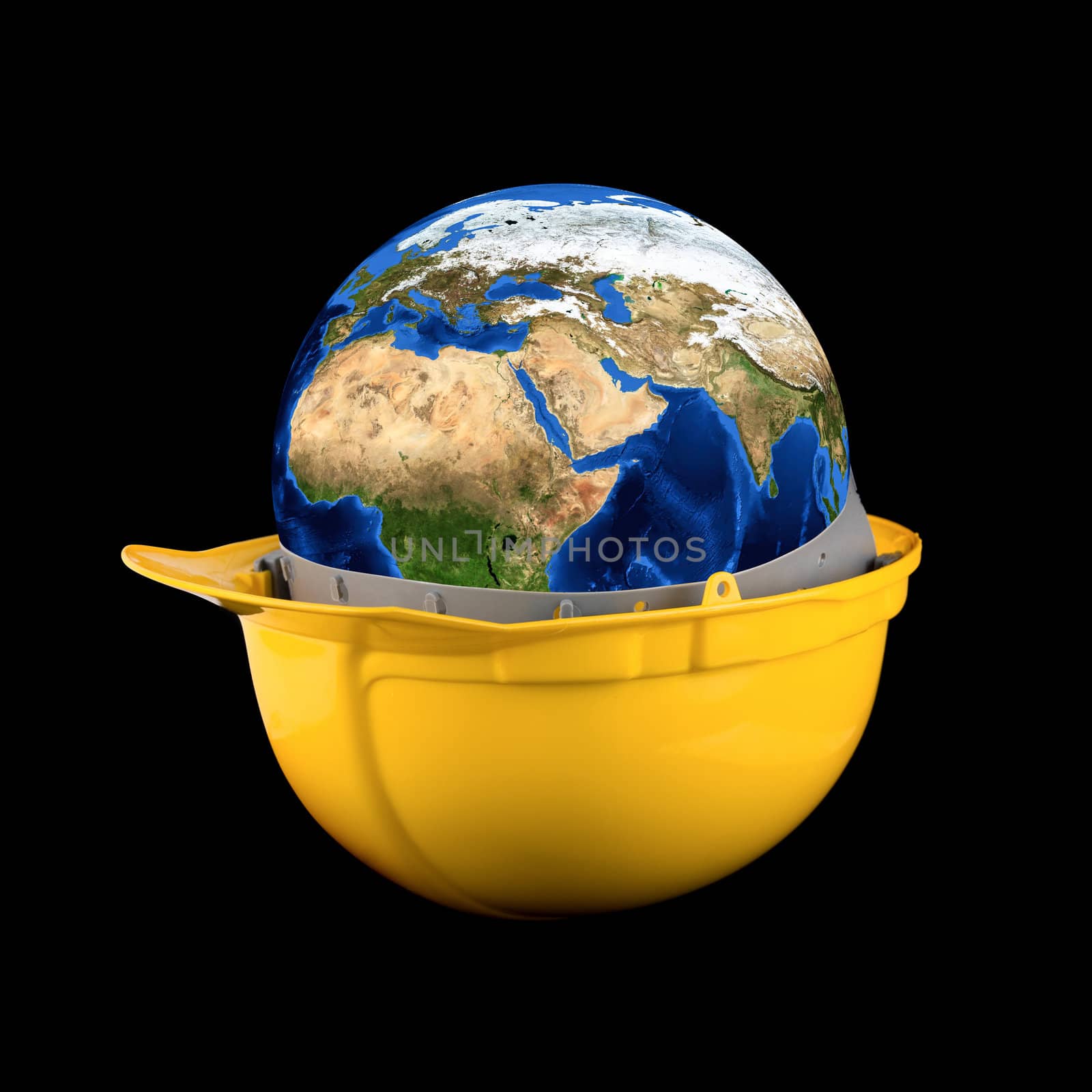 Yellow helmet with earth planet by rusak